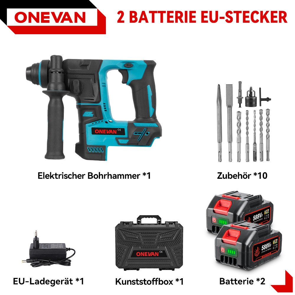ONEVAN Akku-Bohrhammer Bürstenloser SDS-Plus Schlagbohrhammer mit günstig online kaufen