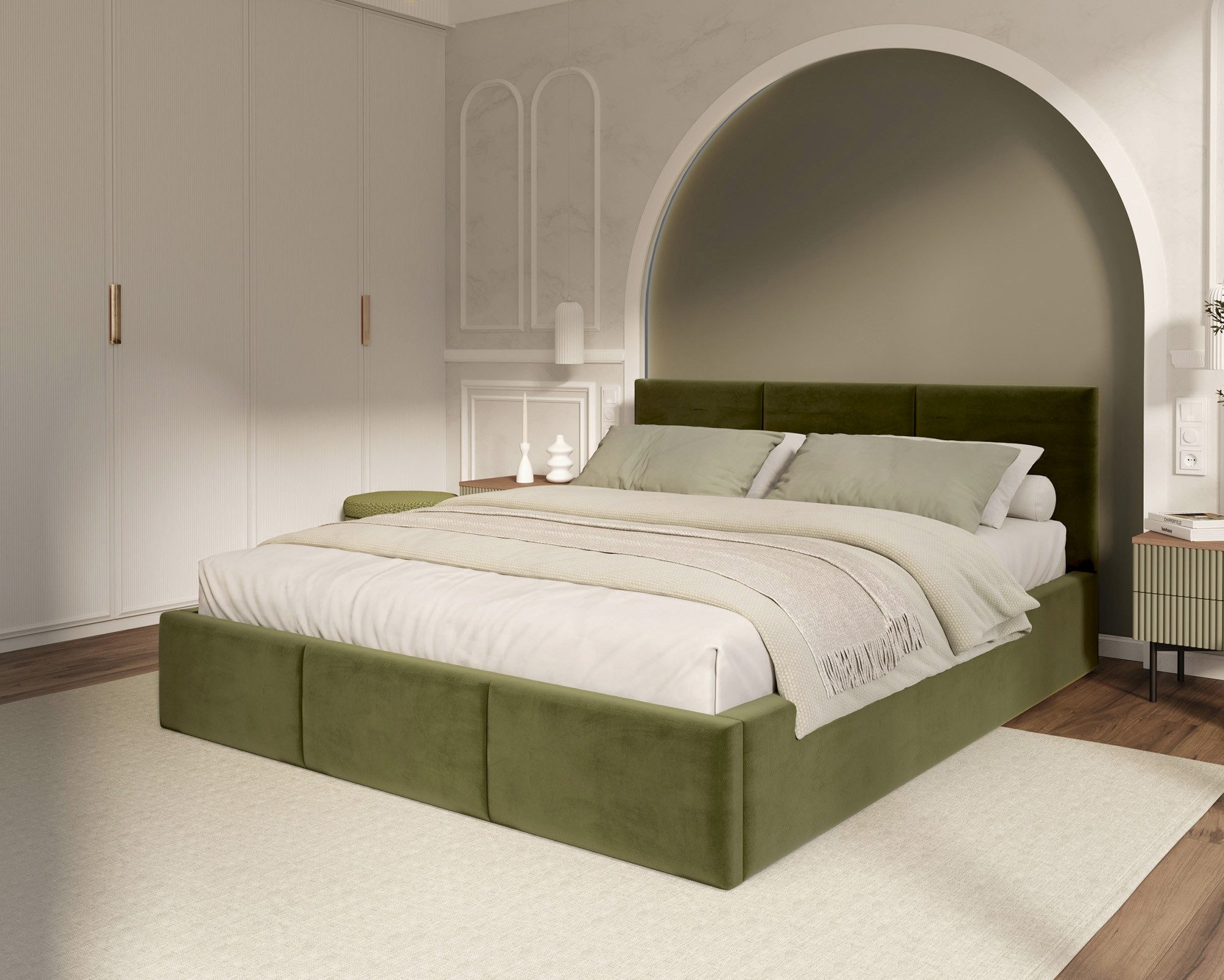 thematys Polsterbett mit Bettkasten & Lattenrost + viel Stauraum 120 – 180x200cm - Samt (Optional mit 23cm Taschenfederkern-Matratze H2 - hydraulisches Stauraumbett)