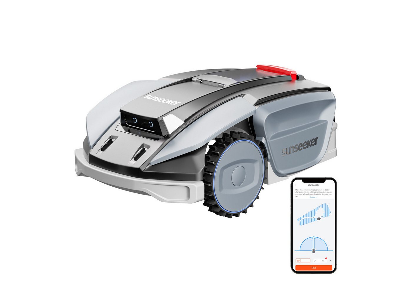 Sunseeker S5 AWD Mähroboter ohne Begrenzungskabel 1600㎡, RTK + Vision Rasenmäher Roboter mit KI-unterstützte Kartierung, Intelligente App-Steuerung, 60% Steigung