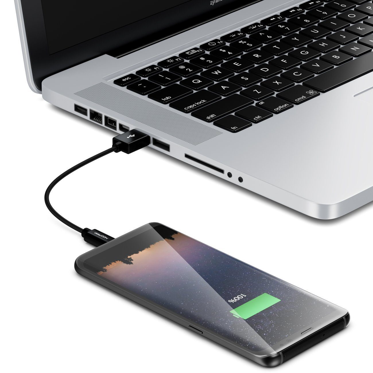 deleyCON deleyCON Micro USB Kabel 0,15m Nylon + Metallstecker - Schwarz Smartphone-Kabel