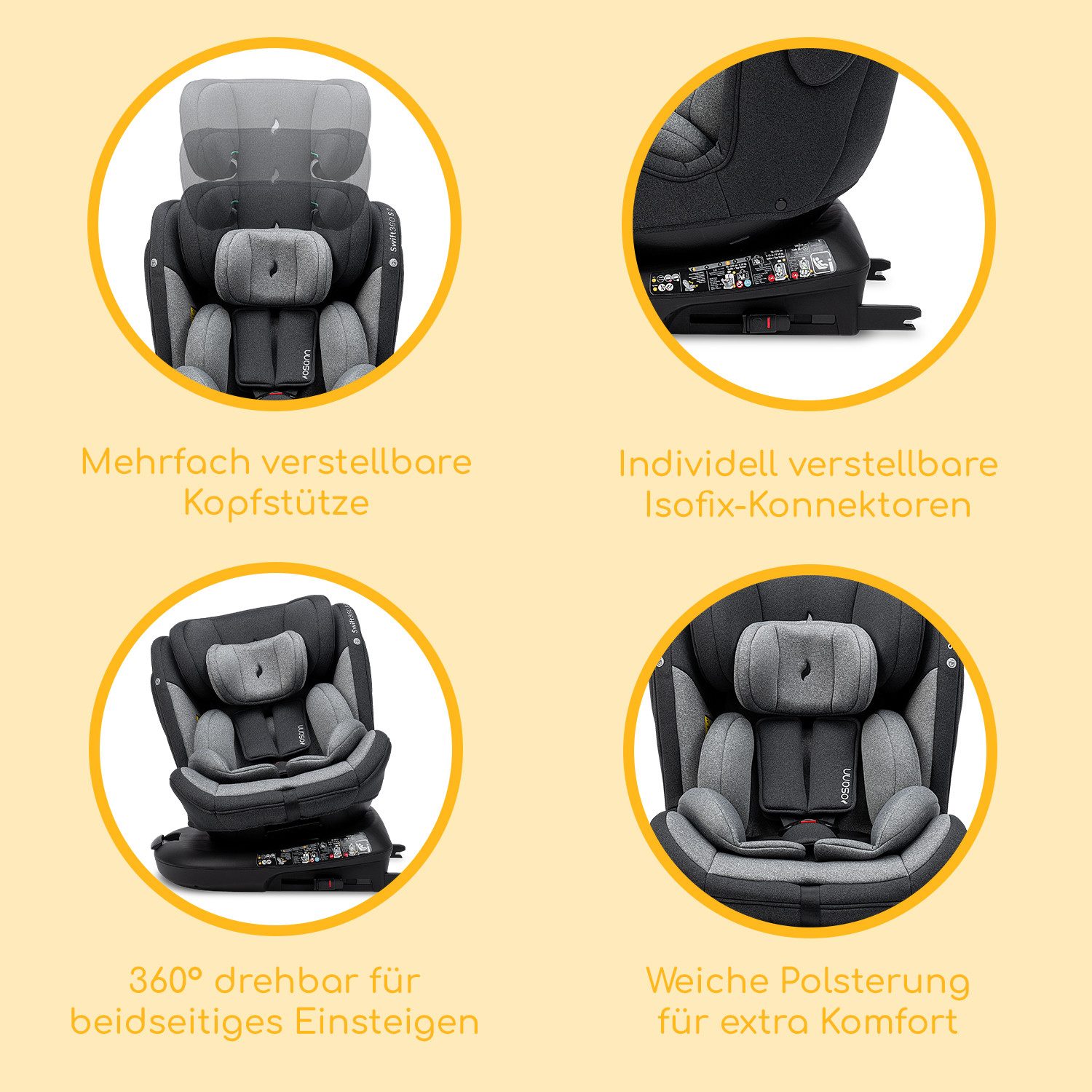 Osann Autokindersitz Swift360 S 2, ab: 15 Monate, bis: 12 Jahre, ab: 76 cm, bis: 150 cm, sicherer 360°Kindersitz: reboard bis 4 Jahre, verwendbar von 76-150 cm