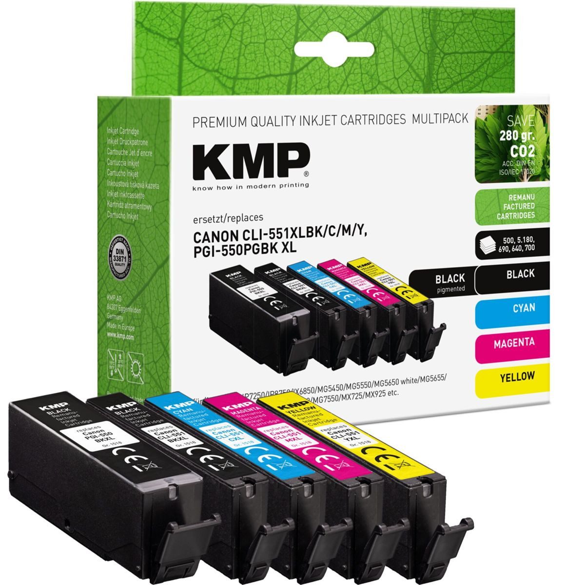 KMP Multipack kompatibel mit Canon PGI-550/CLI-551 XL Tintenpatrone