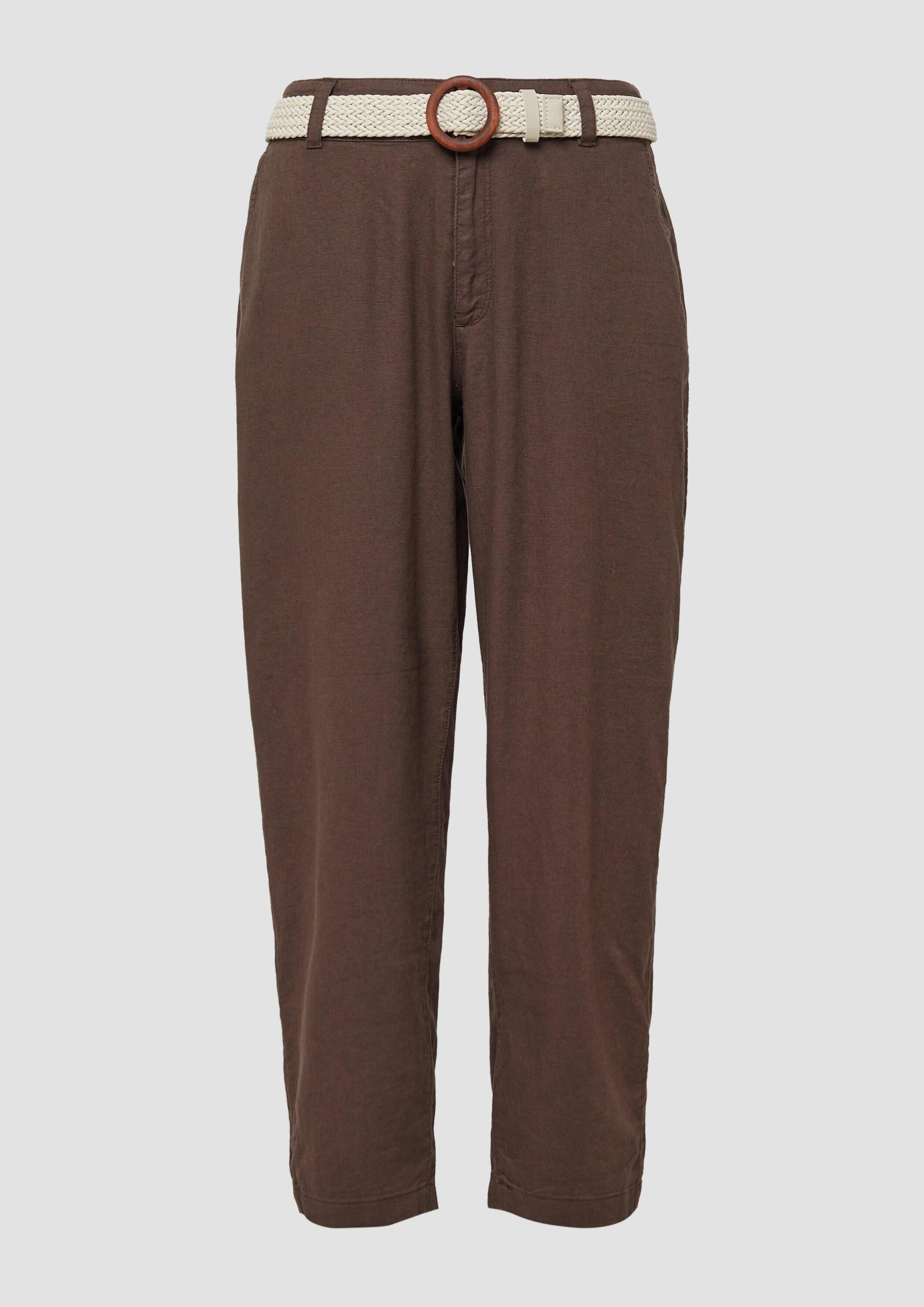 s.Oliver 7/8-Hose Hose Cropped Chino aus Leinenmix mit geflochtenem Gürtel