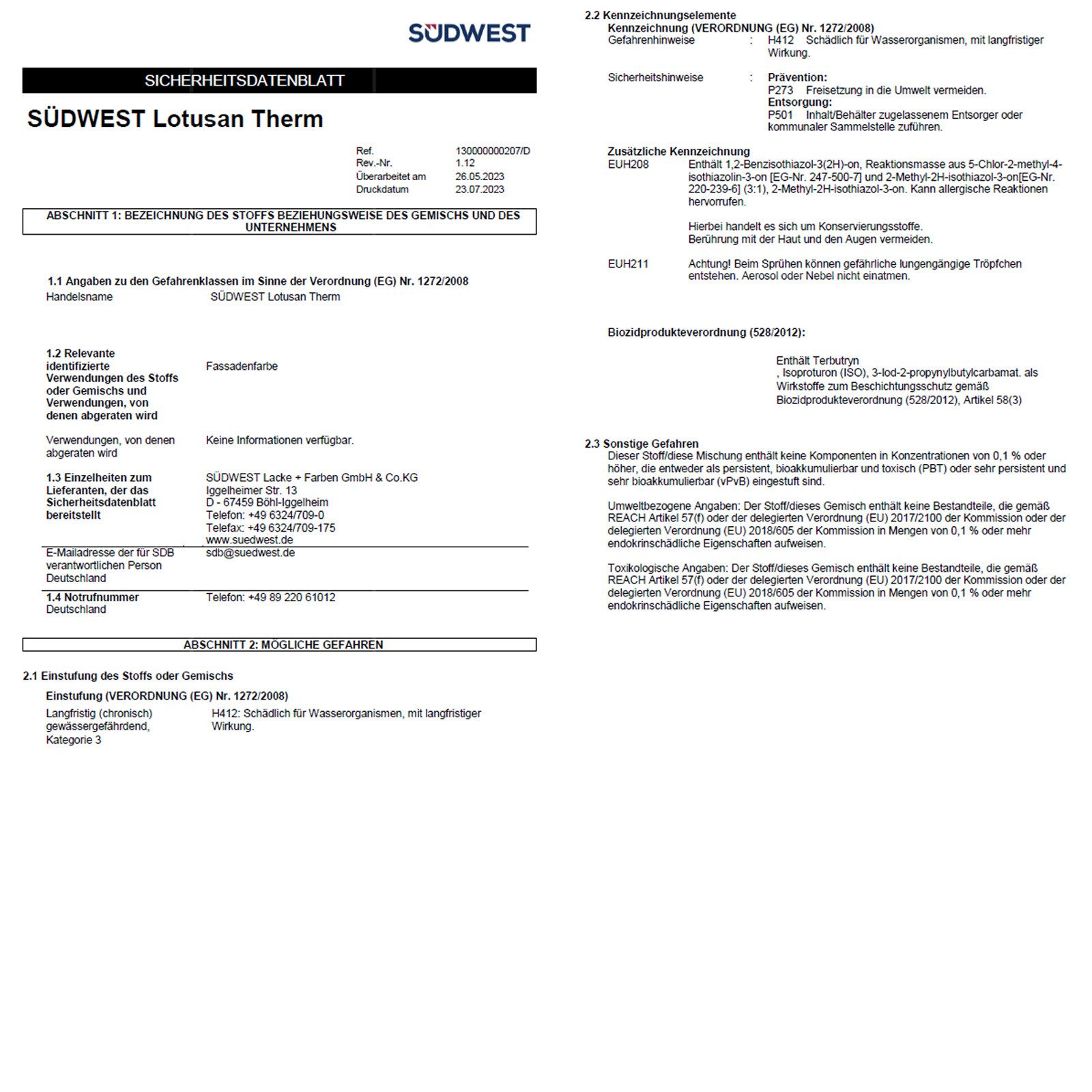 SÜDWEST Lacke + Farben Fassadenfarbe Lotusan Therm 5 LTR Weiss