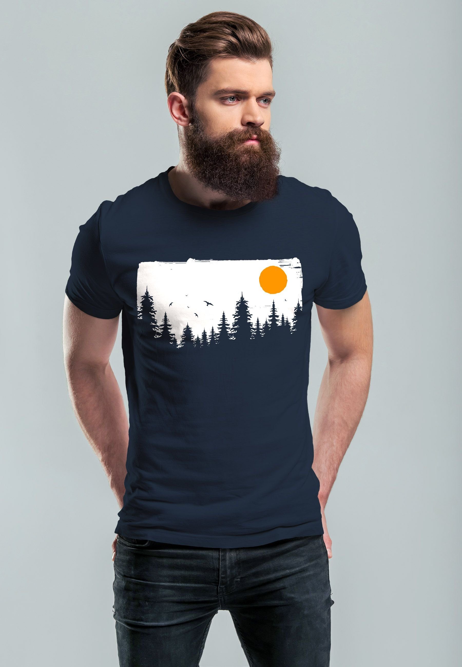 Neverless Print-Shirt Herren T-Shirt Wald Bäume Outdoor Adventure Abenteuer günstig online kaufen