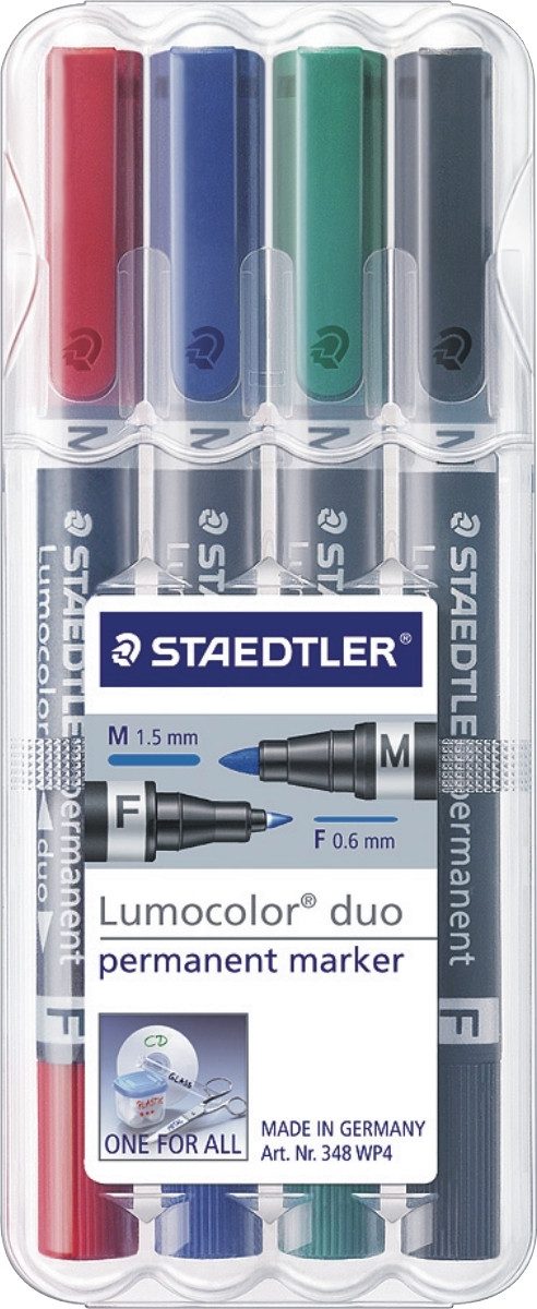 STAEDTLER Folienstift Marker Lumocolor permanent duo 4-er Box (10 Stück)