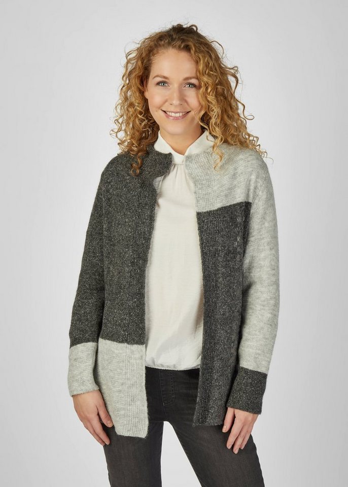 Rabe Strickjacke mit kontrastfarbenen Muster, Aus Materialmix mit Wolle