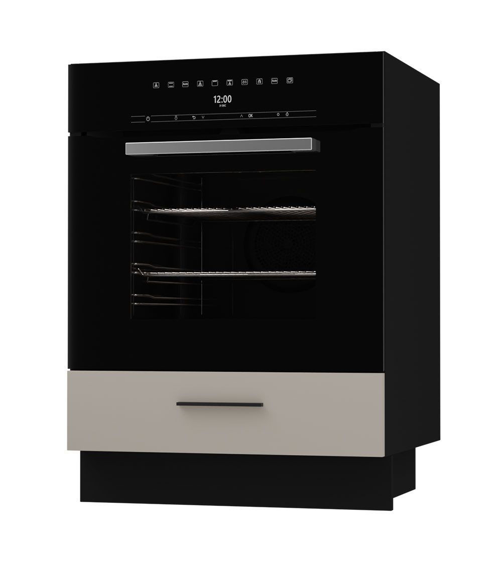 Feldmann-Wohnen Herdumbauschrank Bonn (D11K/60, 1 Gerätefach, 1 Klappe, 1-St., moderne Optik, MDF Fronten) schwarz / kaschmir matt