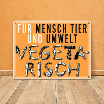 speecheese Metallschild Gemüse Metallschild in 15x20 cm in orange zum Thema Vegetarier
