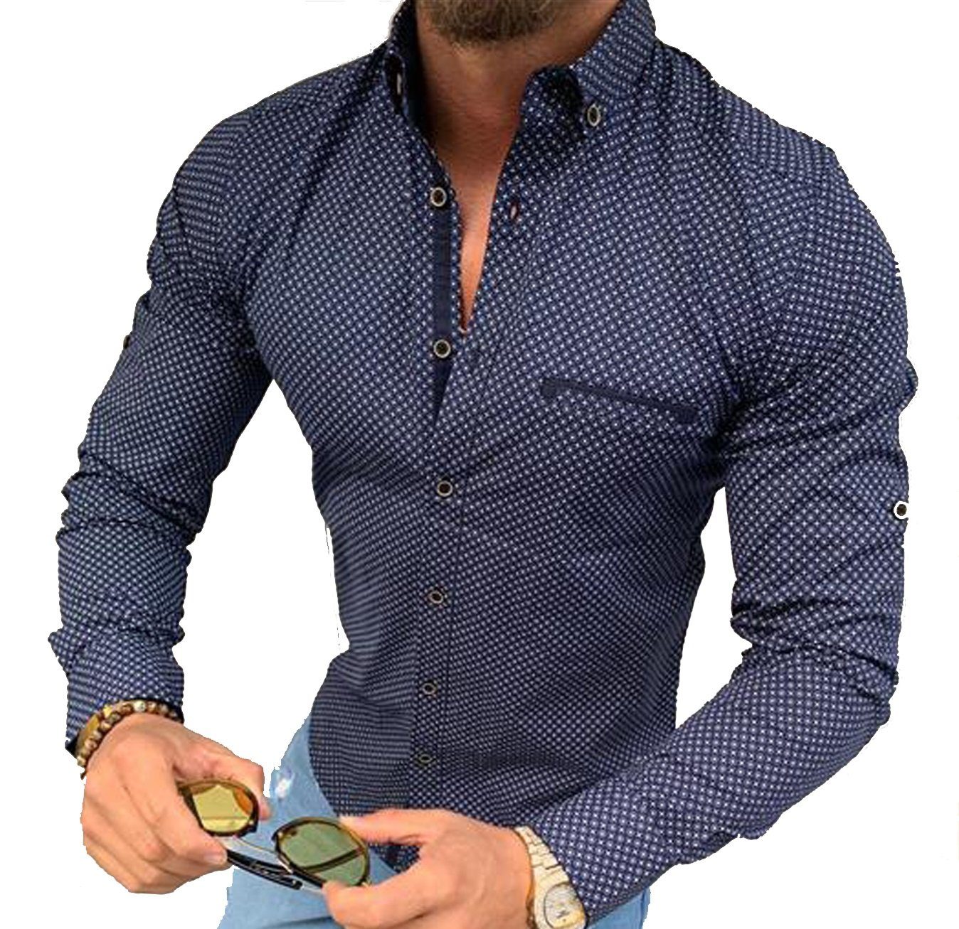 Megaman Jeans Businesshemd »Langarmhemd Herren designer Premium Megaman Hemd  Slim-Fit Business Hochzeit Shirt Hemden H-1800« online kaufen | OTTO