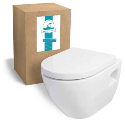 Calmwaters Tiefspül-WC, Wandhängend, Abgang Waagerecht, Wand-WC, Weiß, Tiefspüler, D-Form, WC-Sitz mit Absenkautomatik