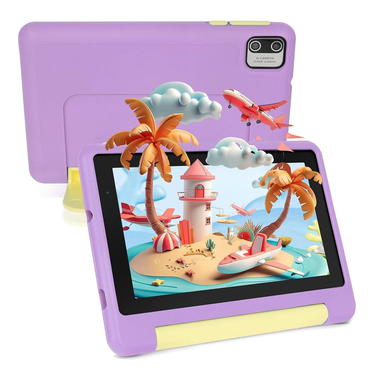 Happybe 7 Zoll mit Elternkontrolle & Stoßschutzhülle – Inkl. Lern-Apps, Kinder Tablet (7", 64 GB, Android 13, Android Kinder-Tablet mit Lernspielen ab 3 Jahre, Augenschutz, 64 GB)