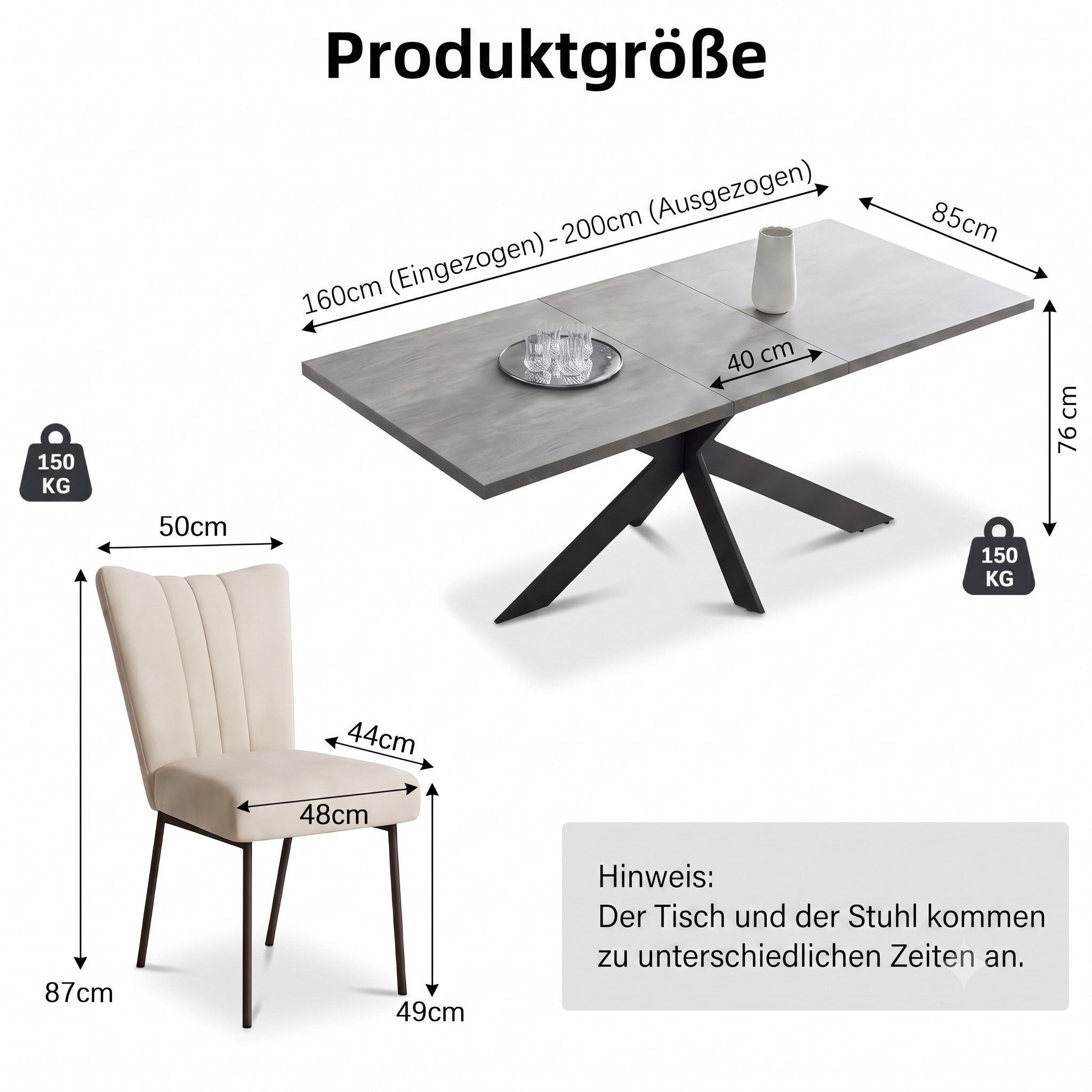 Jiexi Essgruppe Esstisch Ausziehbar 160-200cm mit Samtstühlen Metallbeine – Bild 3 von 5