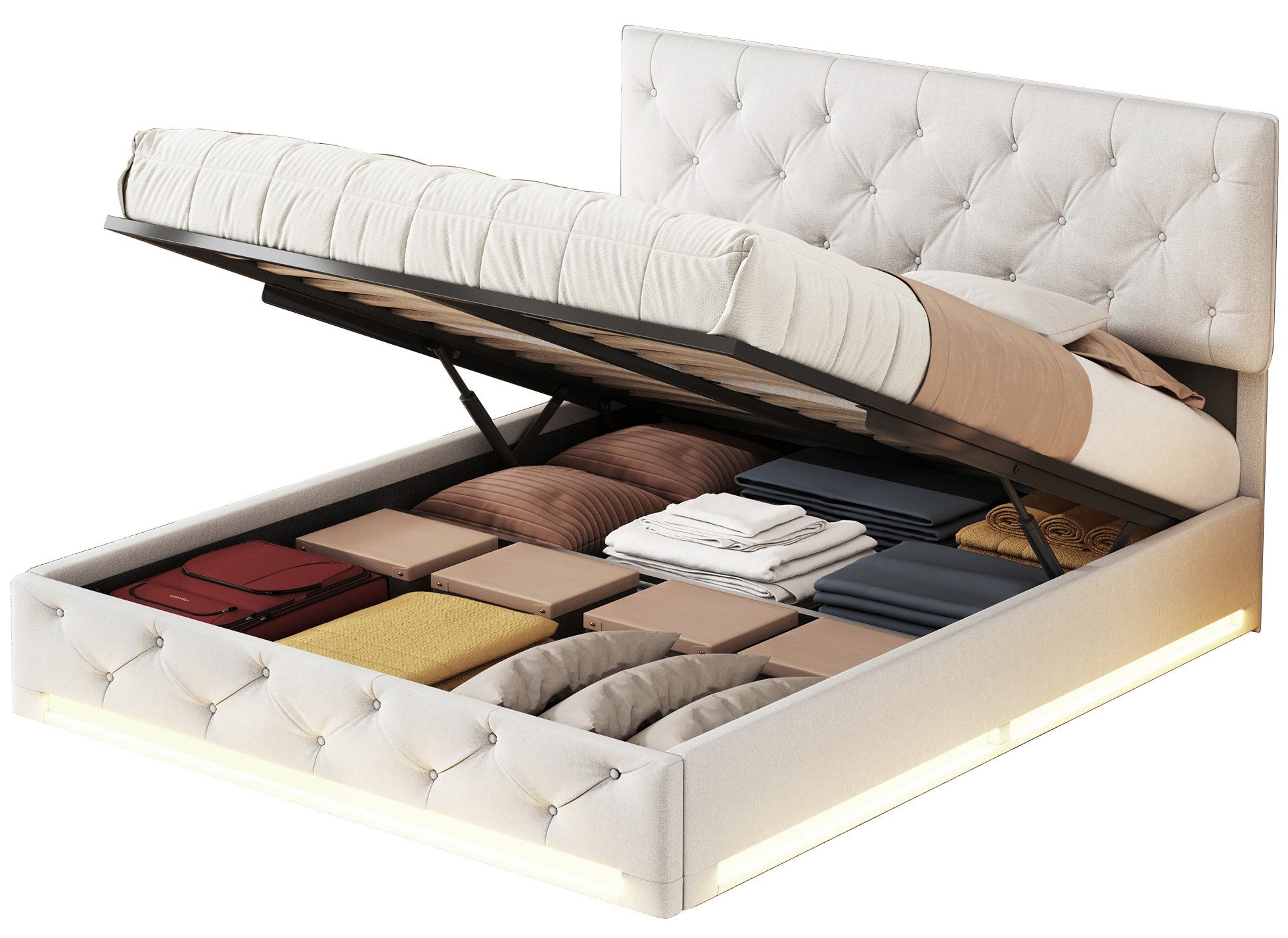 FUROKOY Stauraumbett Doppelbett Polsterbett mit Lattenrost günstig online kaufen