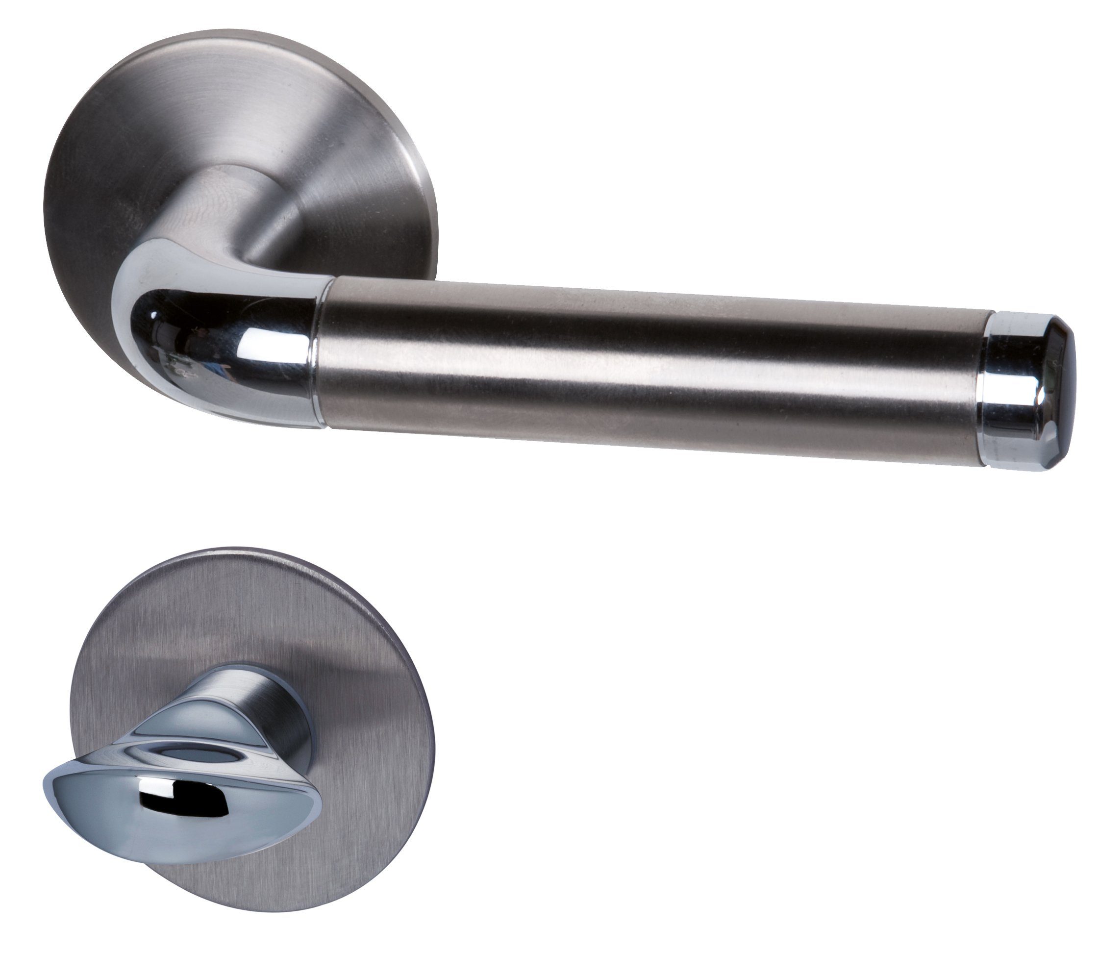 Alpertec Türbeschlag Rosettengarnitur Chrom/ES sat. für Bad-WC-Türen, inkl. WC-Riegel (1 St)