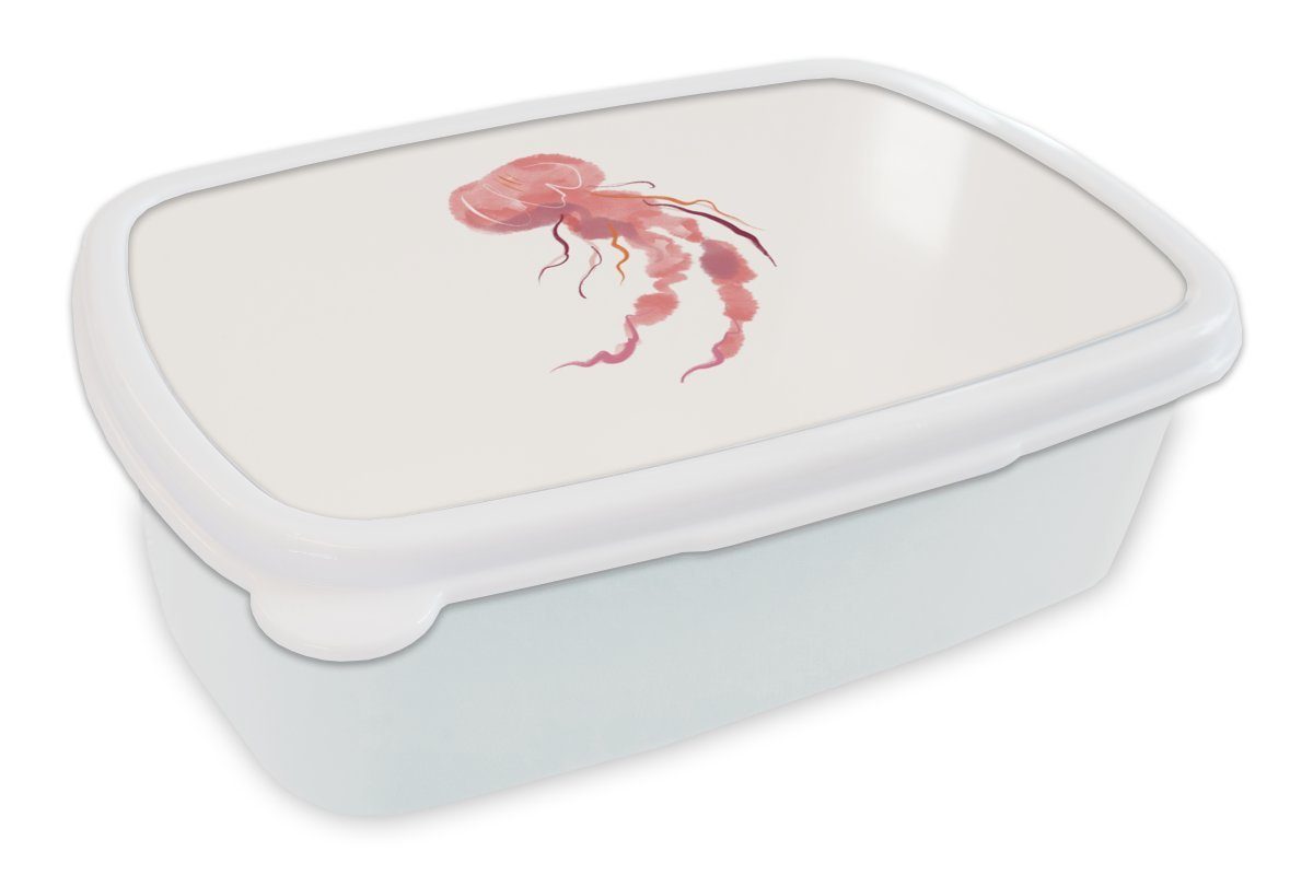 MuchoWow Lunchbox Quallen - Meerestiere - Rosa - Aquarell, Kunststoff, (2-tlg), Brotbox für Kinder und Erwachsene, Brotdose, für Jungs und Mädchen weiß