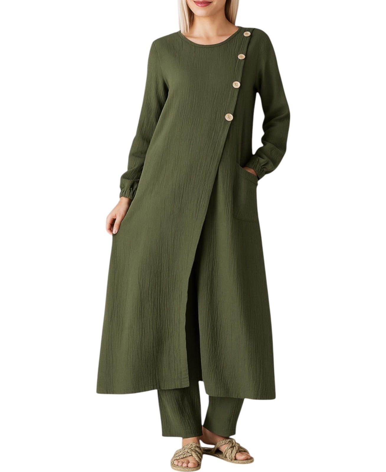 WENOR Longtunika Musselin mit Frontschlitz, Knopfdetail, 100 % Baumwolle, 1 günstig online kaufen