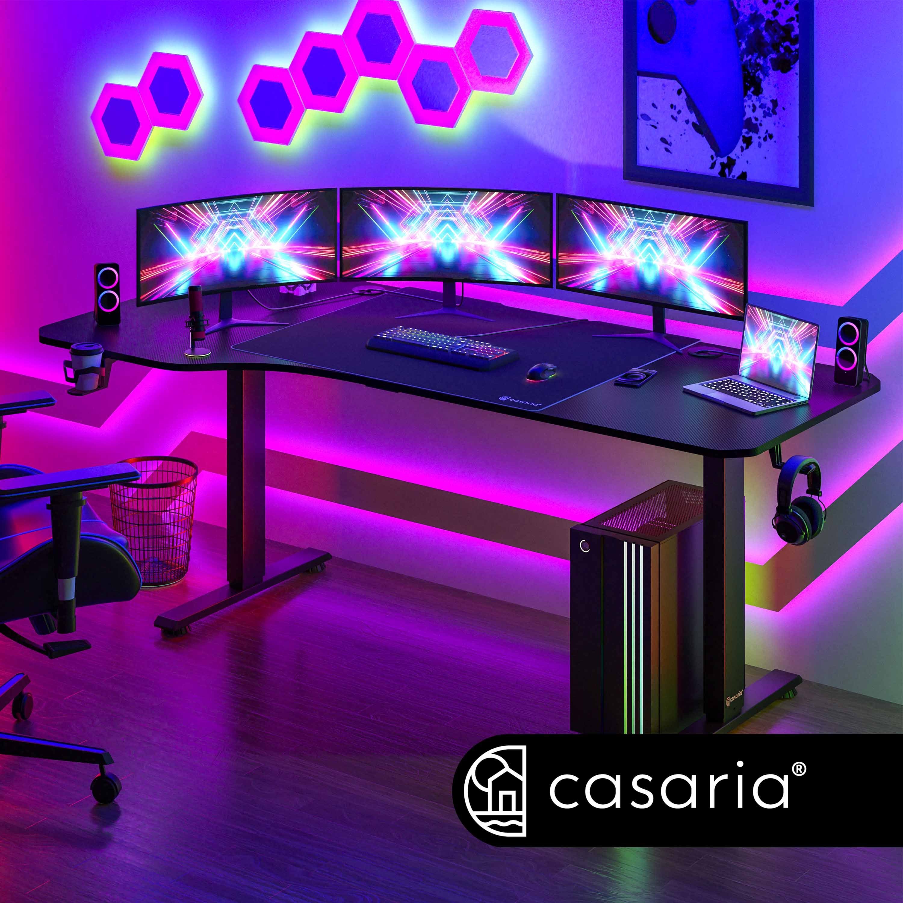 Casaria Schreibtisch, Mousepad L-Form Elektrisch 73-118cm Stahlgestell 160x75cm Schwarz LCD-Display