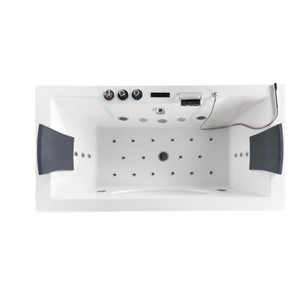 HOME DELUXE Whirlpool-Badewanne LAGUNA - M 180 x 90 x 55 cm, mit verstärktem ABS-Sanitäracryl, Inkl. Lichttherapie, Heizung, Radio