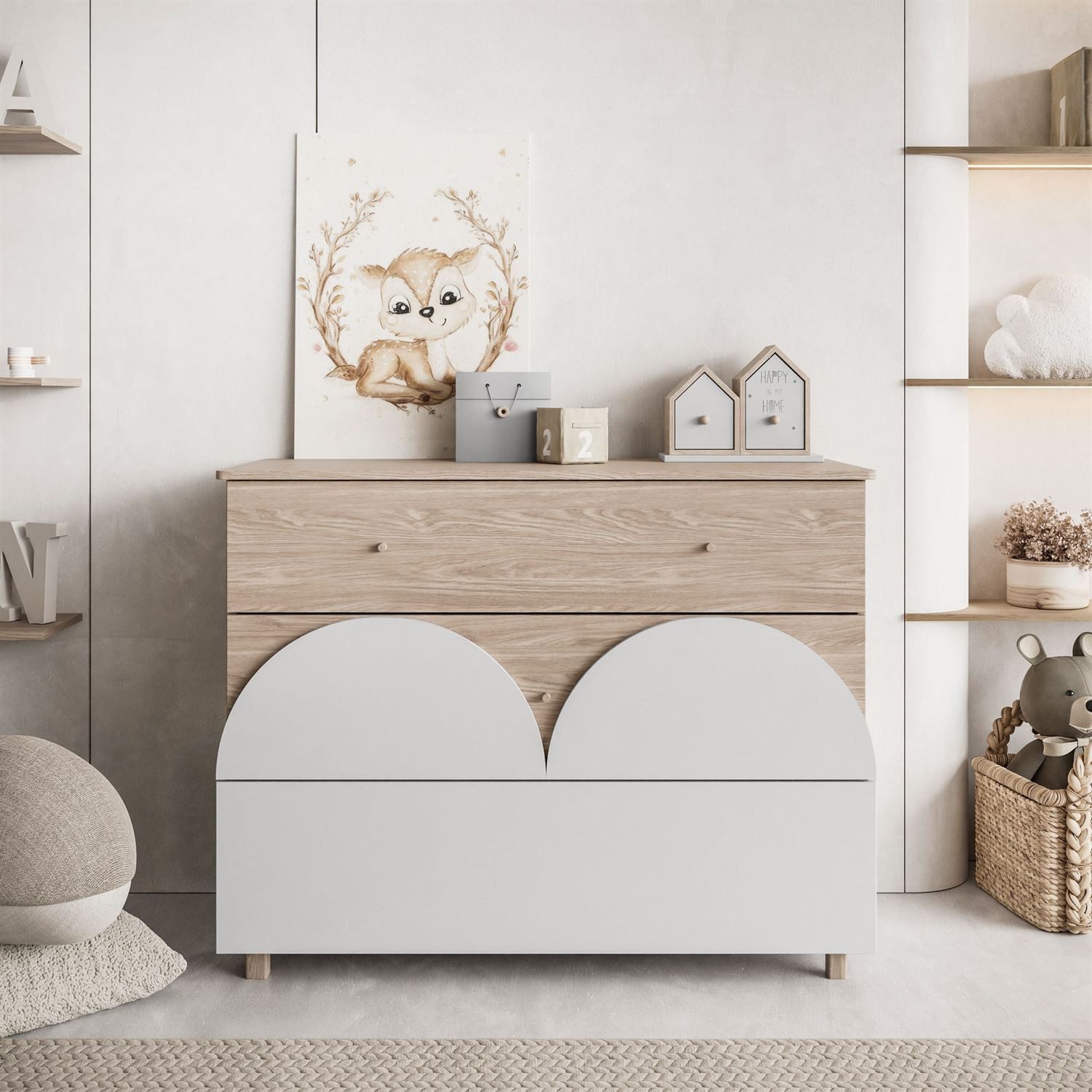 Lookway Kommode BLOOM mit 3 Schubladen Sideboard für Kinderzimmer