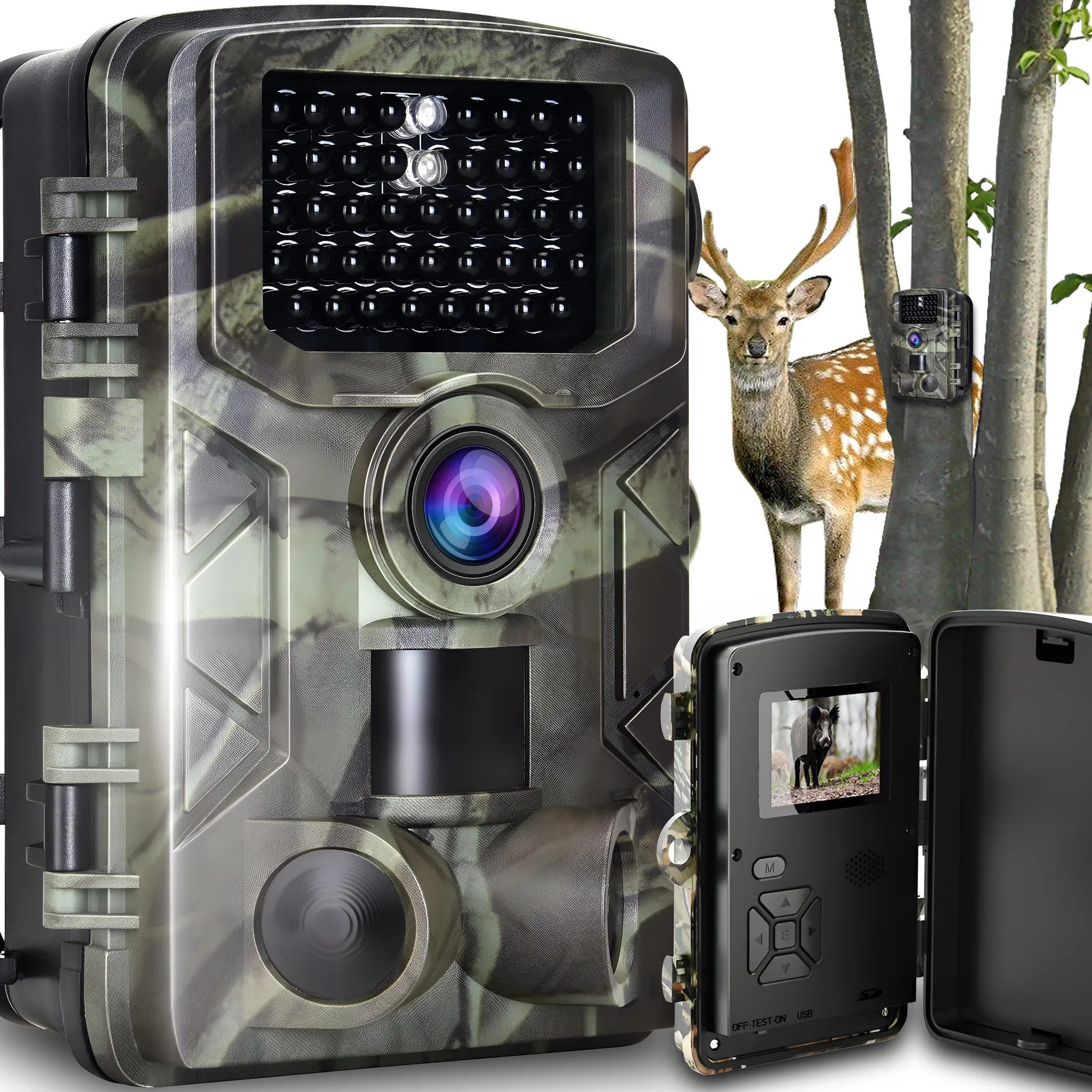 Athlix Wildkamera Infrarot Nachtsicht Wildkamera Überwachungskamera Outdoor Kamera (120° PIR-Weitwinkel, IP66 Wasserfest, 1080P Videoauflösung)