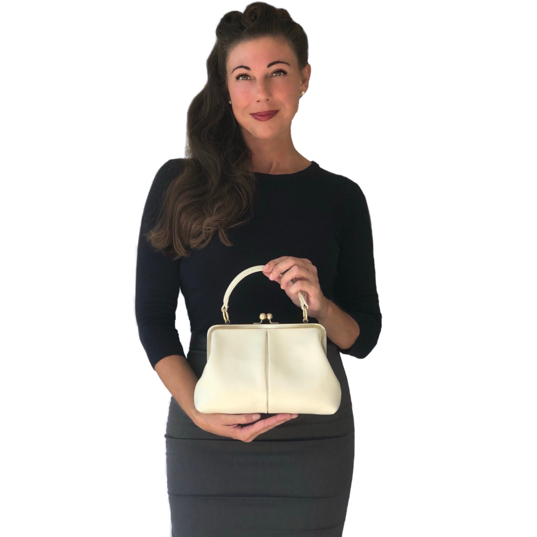Taschenkinder Handtasche Damen Handtasche Leder "Kleine Olive", Umhängetasche, Vintage Stil., Echtleder Tasche mit Bügelverschluss