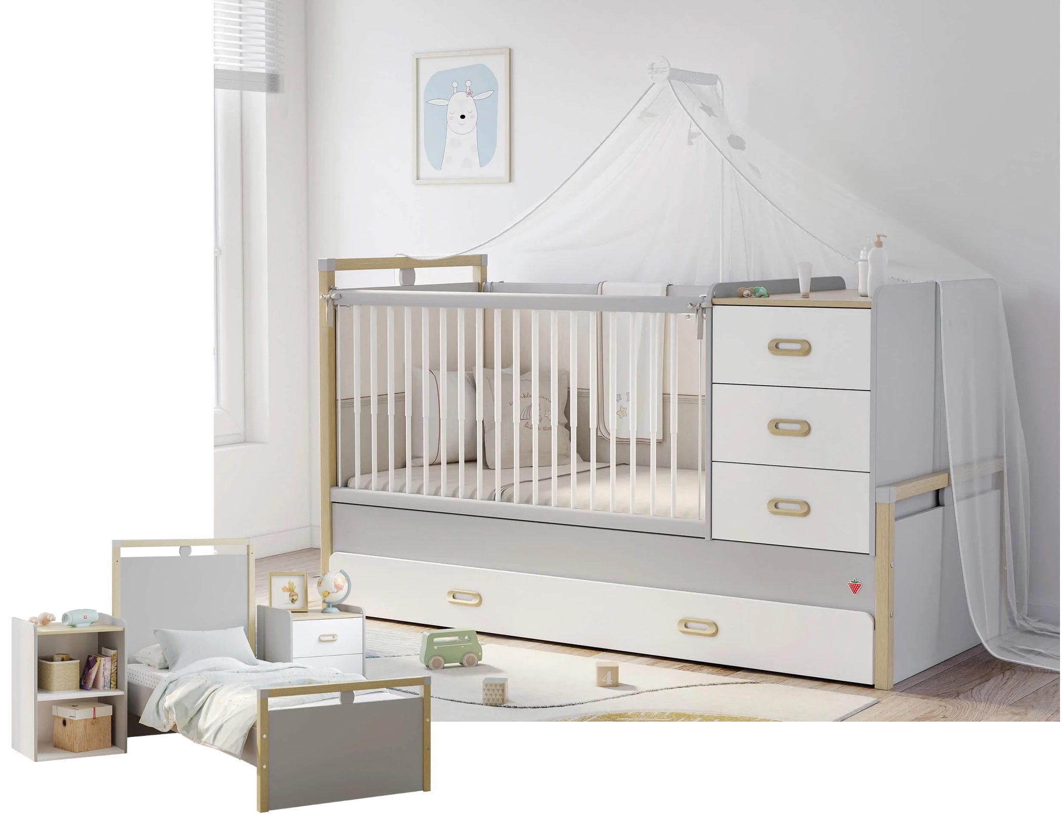 Möbel-Zeit Babybett MINO mitwachsend, 80x130-180 cm