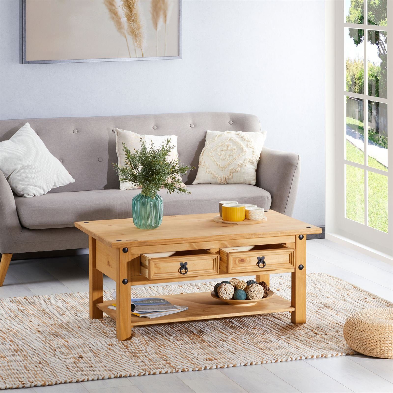 CARO-Möbel Couchtisch SALSA, Wohnzimmertisch 100x60cm, Sofatisch mit Stauraum Landhausstil natur