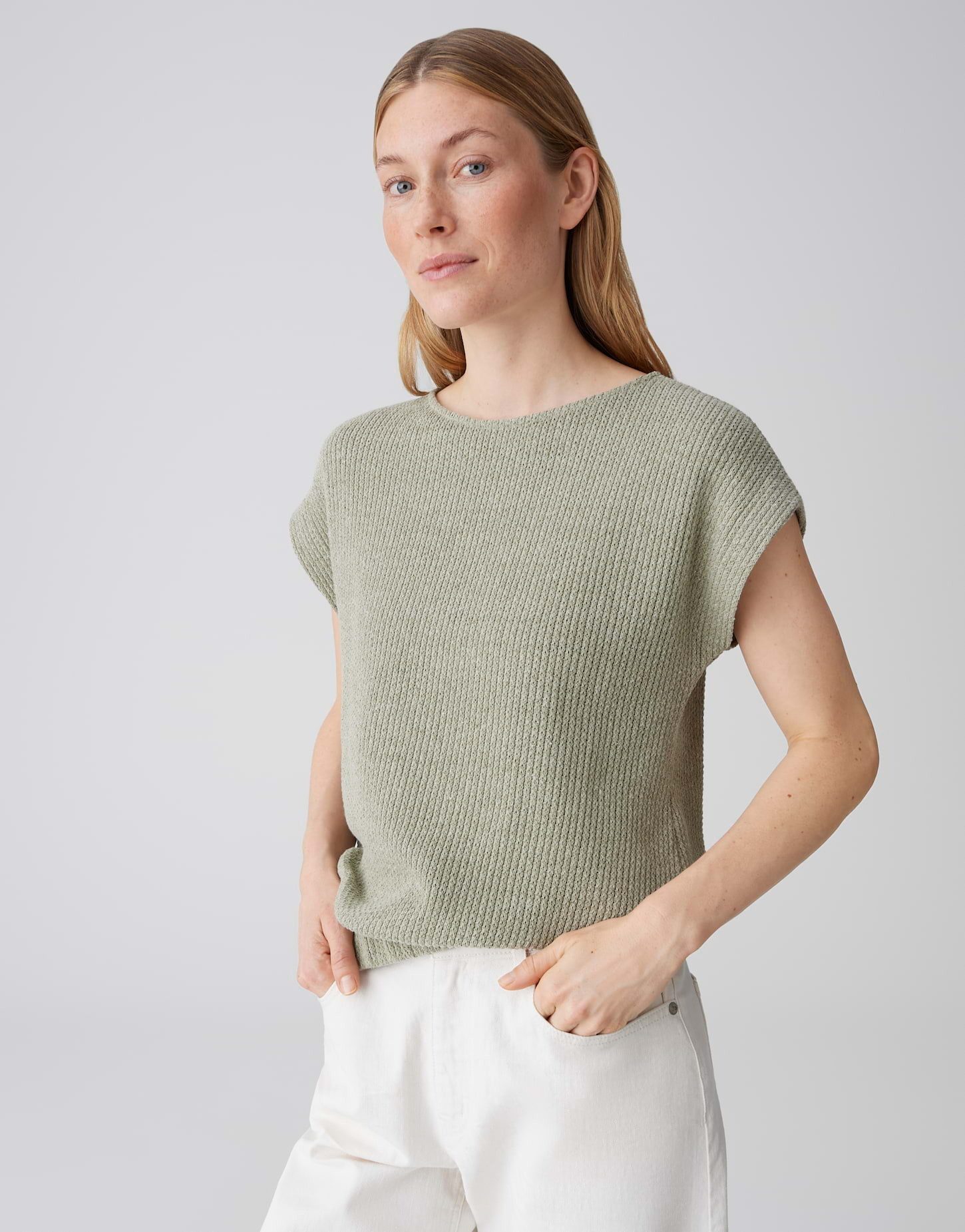 OPUS Shirttop Jerseytop in Strickoptik Lockerer Schnitt, Gummibund am Saum