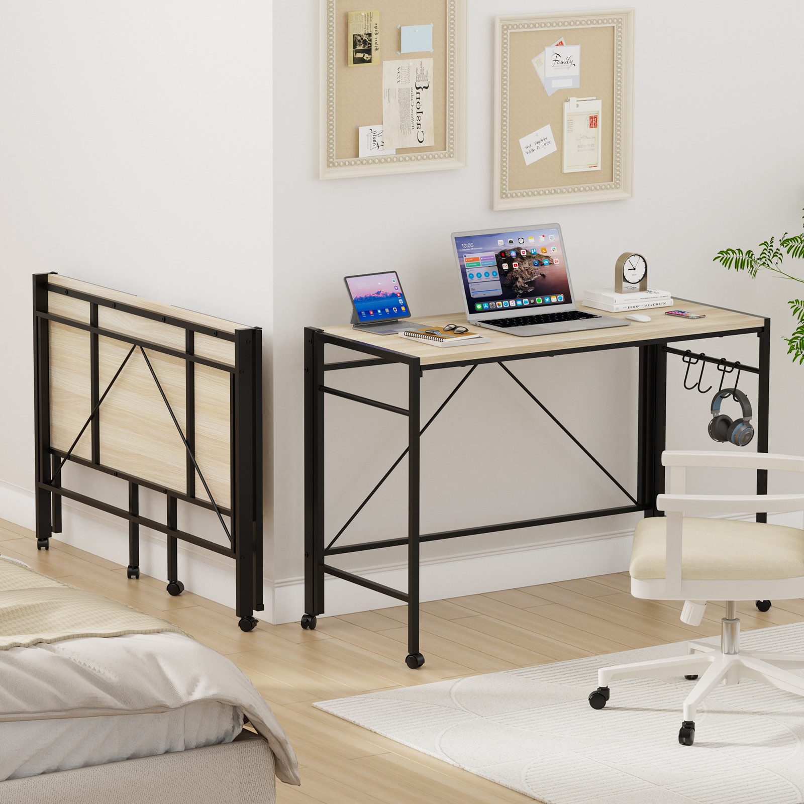 JEOBEST Klapptisch Schreibtisch Klappbar mit Rollen, Arbeitstisch XL 110 x 50 cm, (1-St., 1 Schreibtisch), Schmal, Platzsparend, Einfacher Montage – Bild 5 von 5