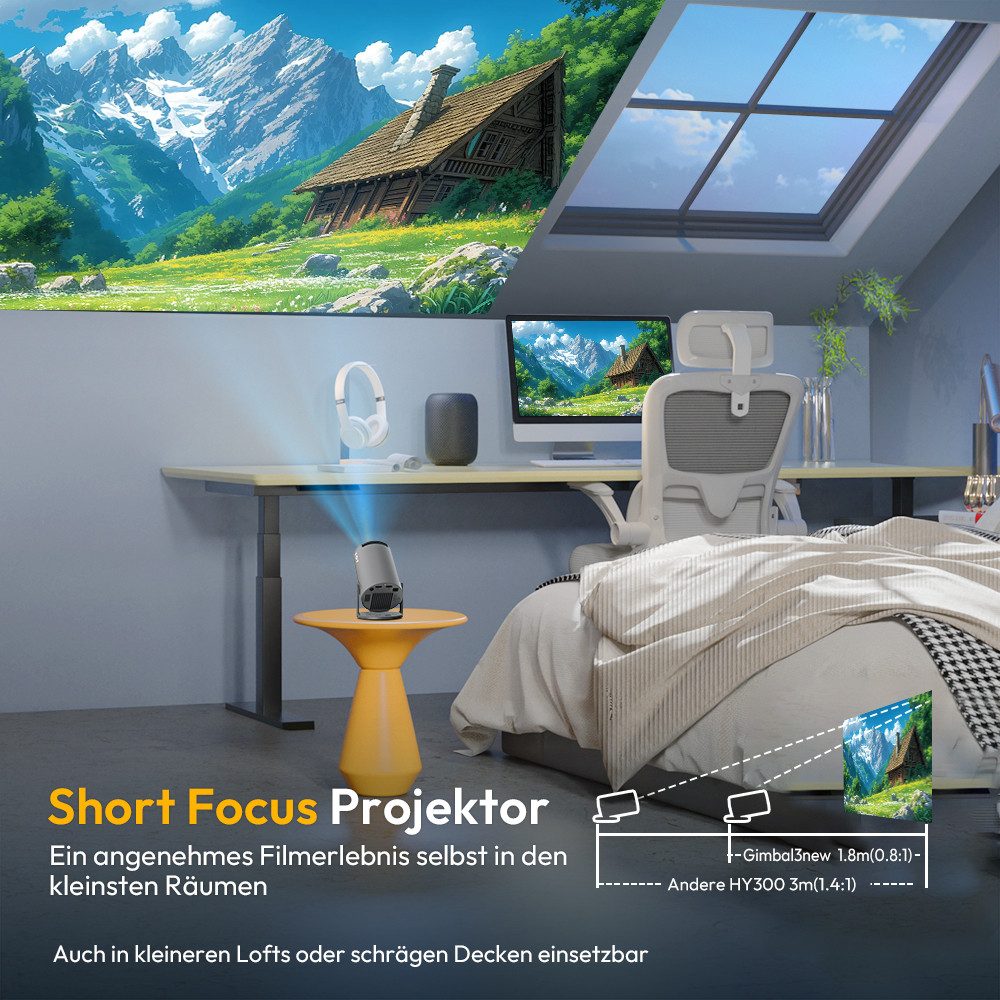 XGODY XGODY Tragbarer Projektor Mini-Beamer (12000 lm, 1500:1, 3840 x 2160 px, Mini Projektor mit Android 14/WiFi 6/BT 5.4/ 180-Grad- Winkel)