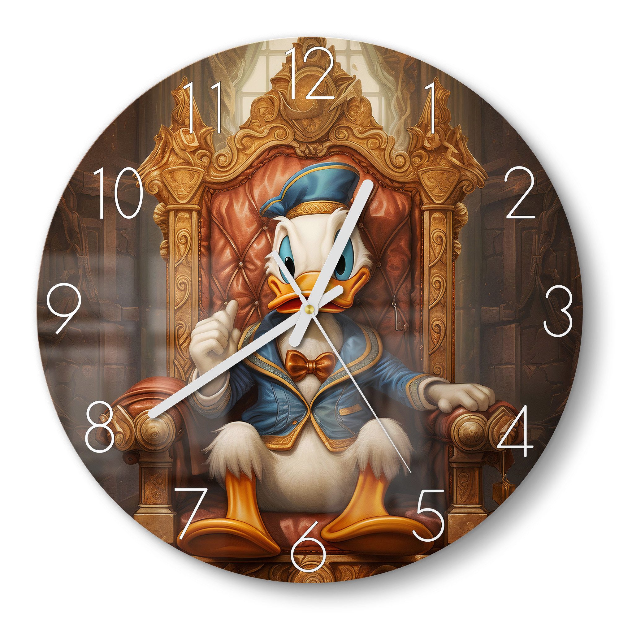 DEQOART Wanduhr 'Königliche Ente' (Glas Glasuhr modern Wand Uhr Design Küchenuhr)