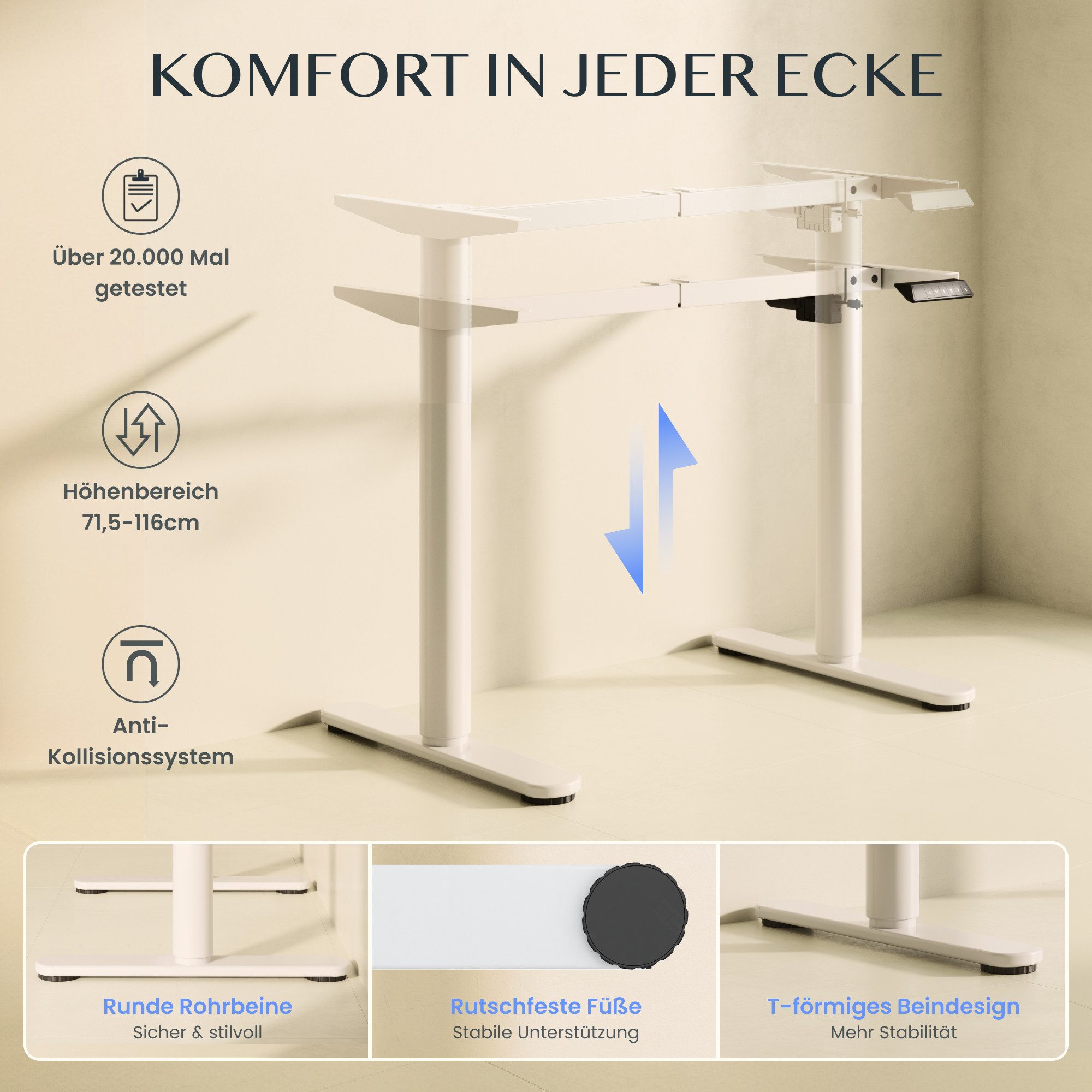 FLEXISPOT Schreibtisch Elektrisch höhenverstellbares Tischgestell, Schwarz/Weiß/Grau/Mousse (1-St., mit elegant abgerundeten Tischbeinen (runde Form), harmonisc – Bild 4 von 5