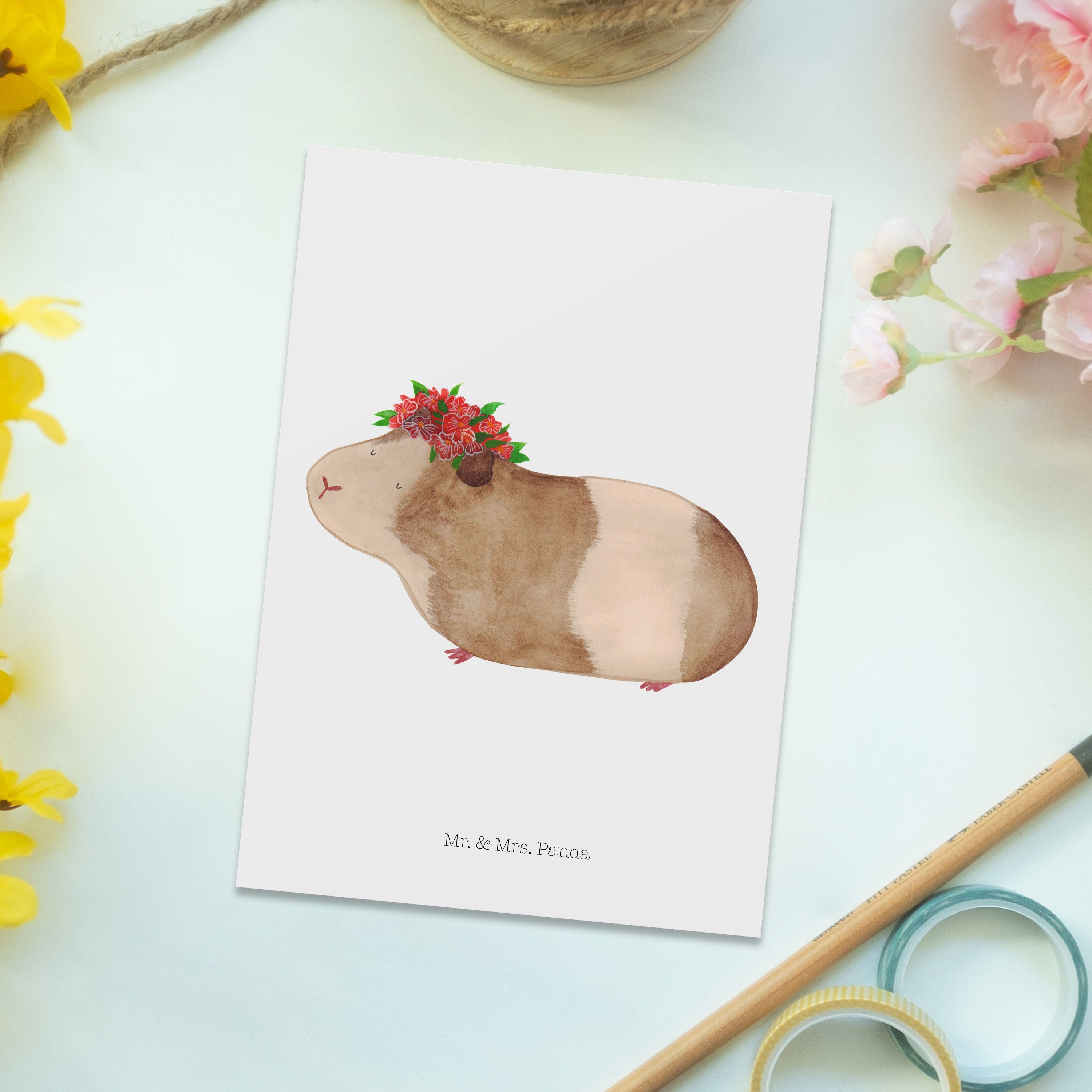 Postkarte & Weiß Mr. - lustige Wunder, Geschenk, Karte, weise Meerschweinchen - Sprüc Mrs. Panda