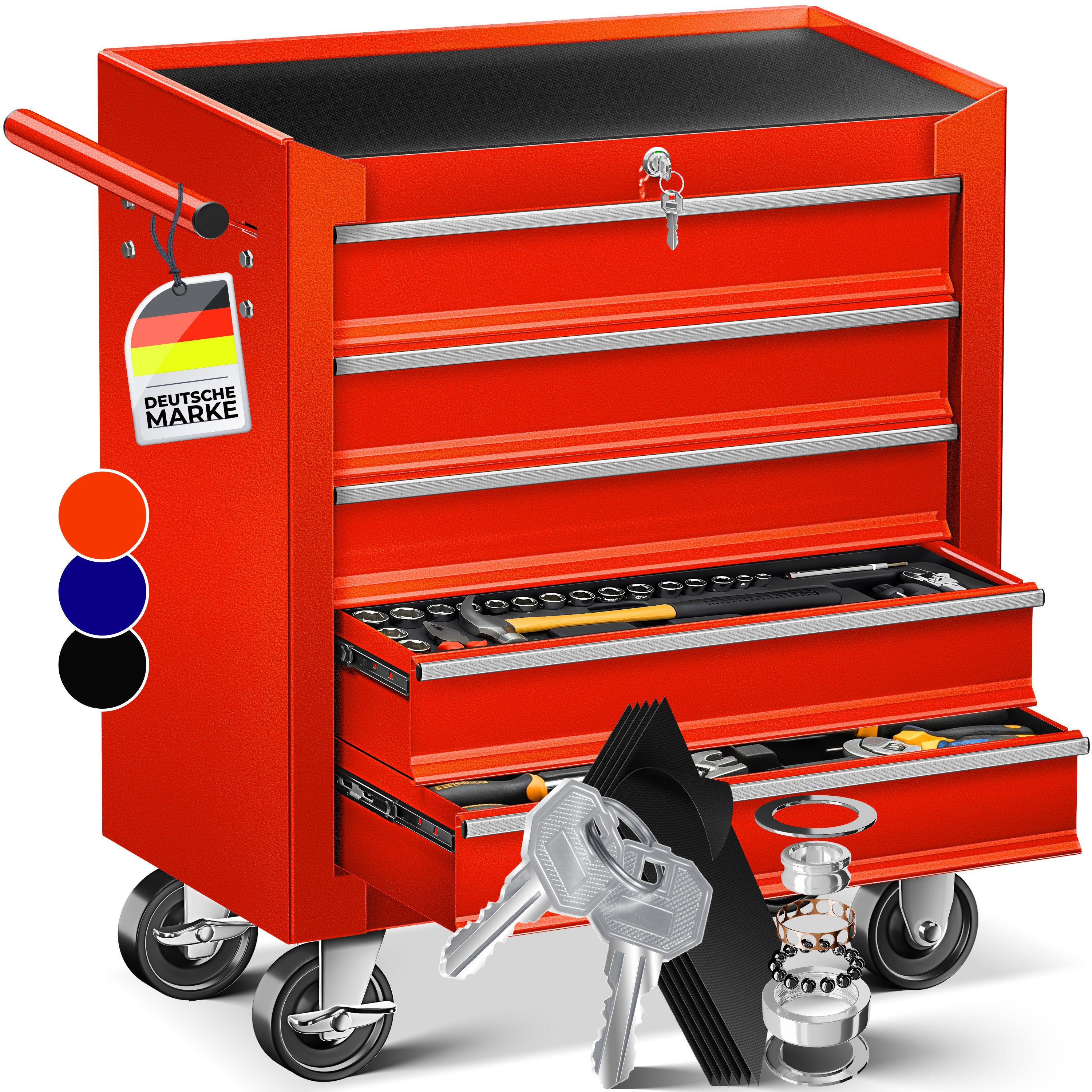 MASKO Werkstattwagen, 5 Fächer Rot, Werkzeugwagen Rollwagen Werkzeugkiste F günstig online kaufen