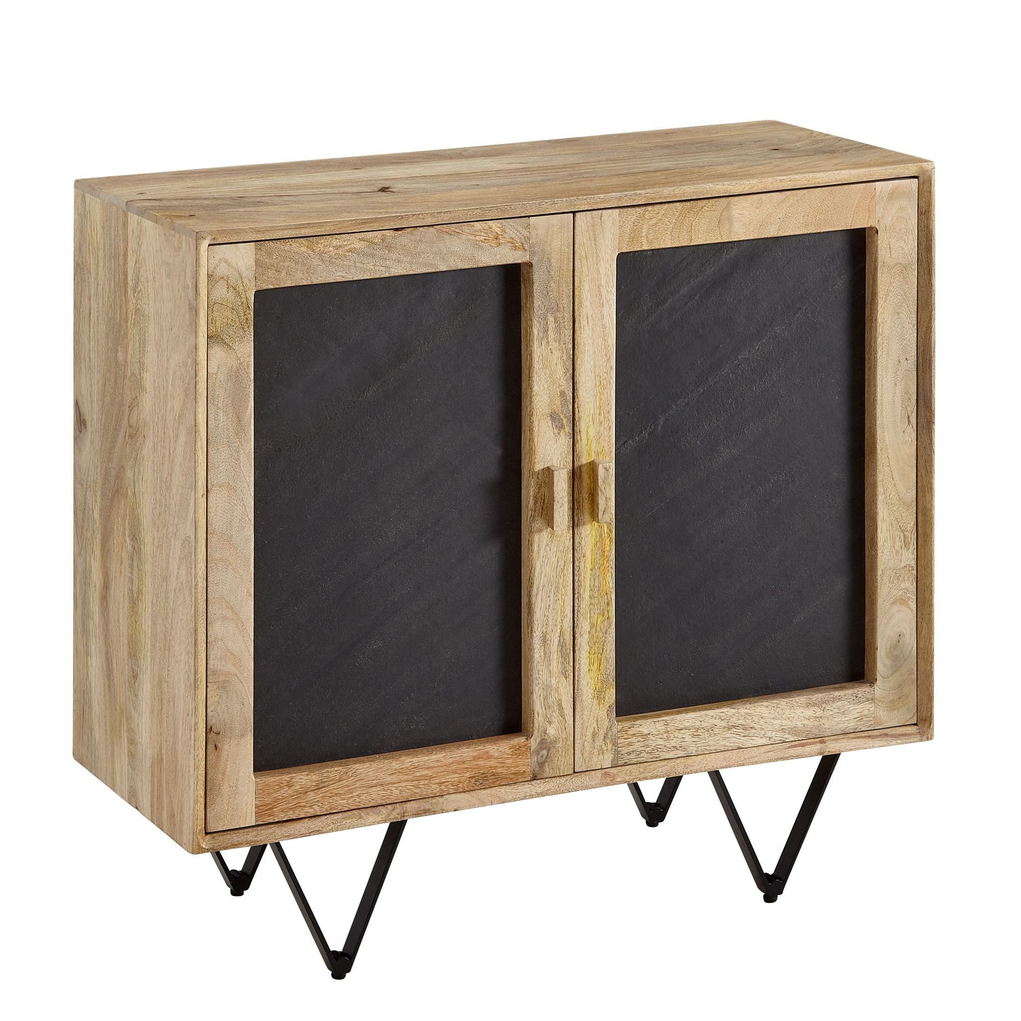 Wohnling Sideboard WL6.583 (80x75x35 cm Mango Massivholz Braun), Anrichte mit 2 Türen, Kommode Standschrank Massiv