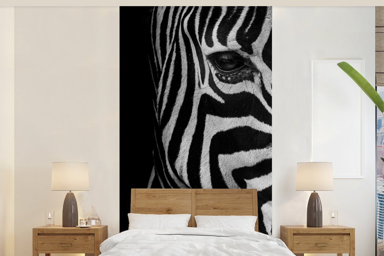 MuchoWow Fototapete Tiere - Zebra - Schwarz - Weiß, Matt, bedruckt, (2 St), Vliestapete für Wohnzimmer Schlafzimmer Küche, Fototapete