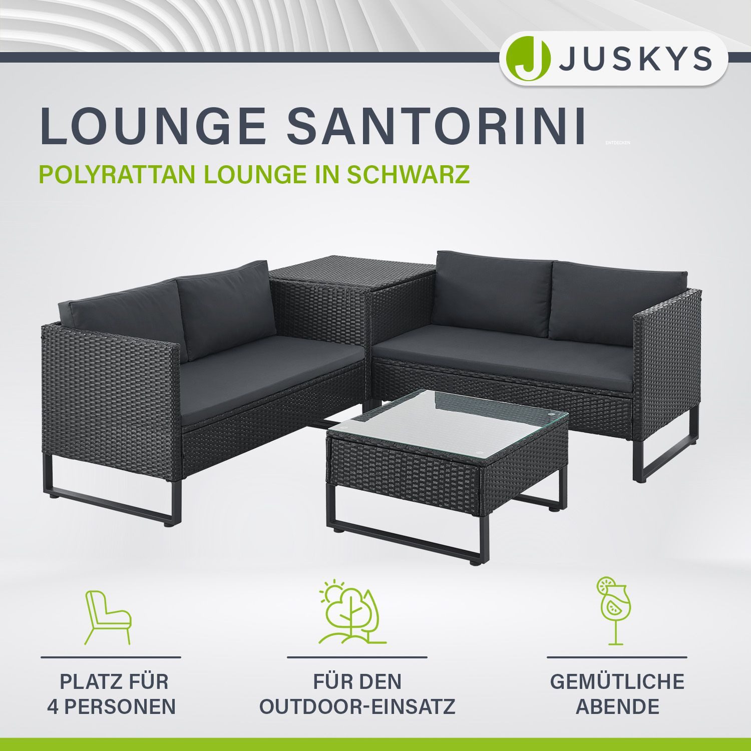 Juskys Gartenlounge-Set Santorini, (4-tlg), Polyrattan Sitzgruppe mit Beist günstig online kaufen