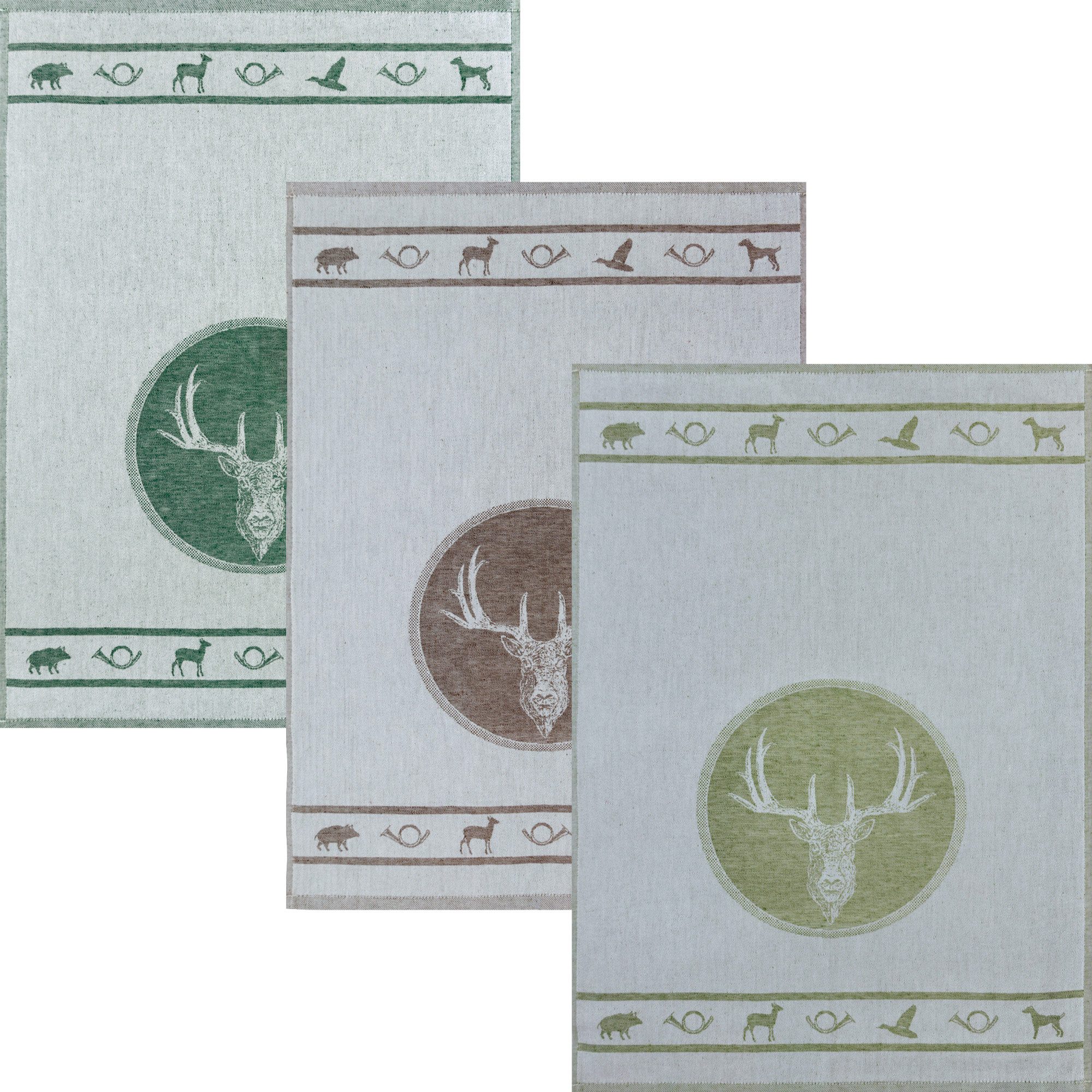 Kracht Geschirrtuch Geschirrtuch "Jagd" 3er-Pack, Halbleinen Motiv günstig online kaufen