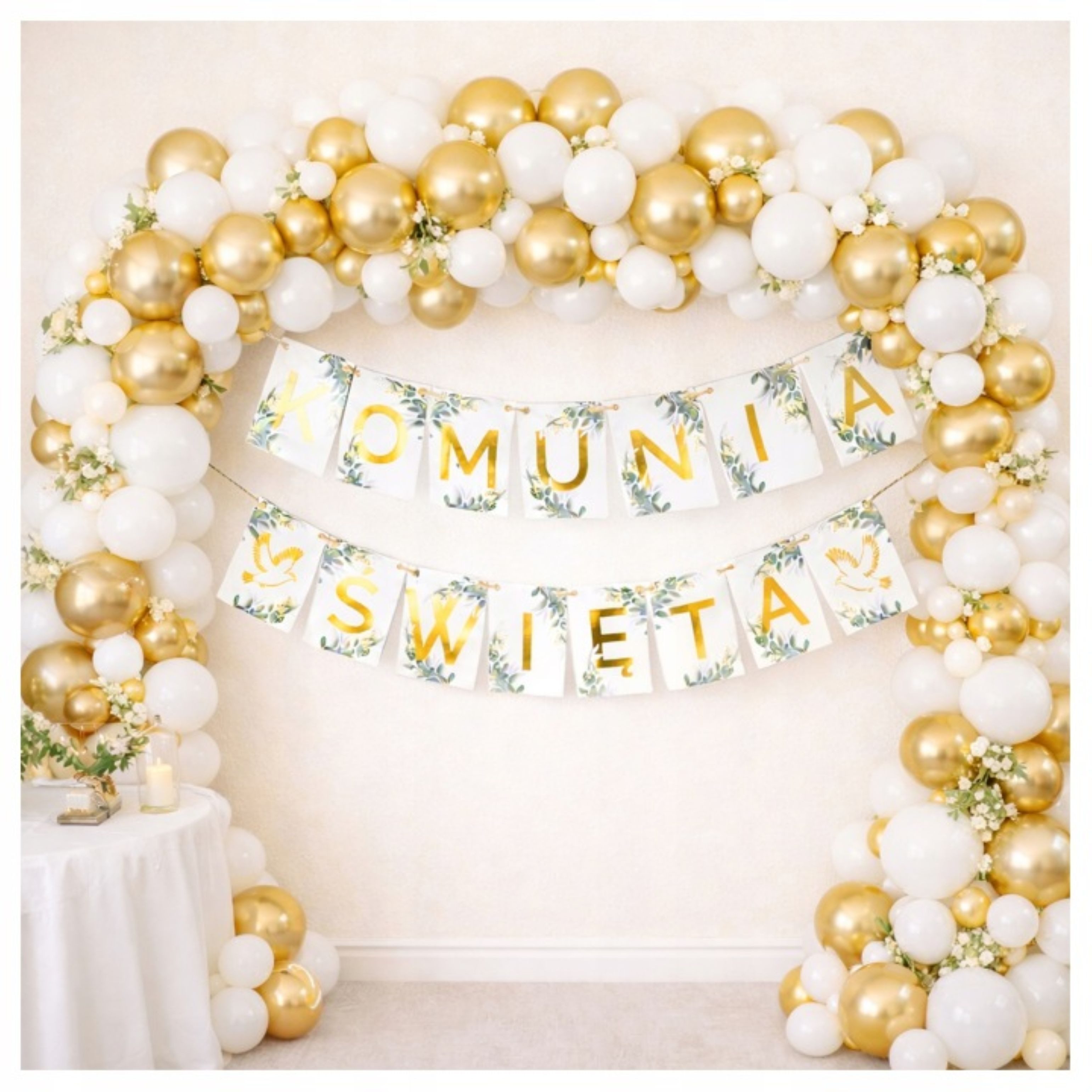 Festivalartikel Kommunionskarte Kommunion Banner Girlande Deko Erstkommunion Gold Grün