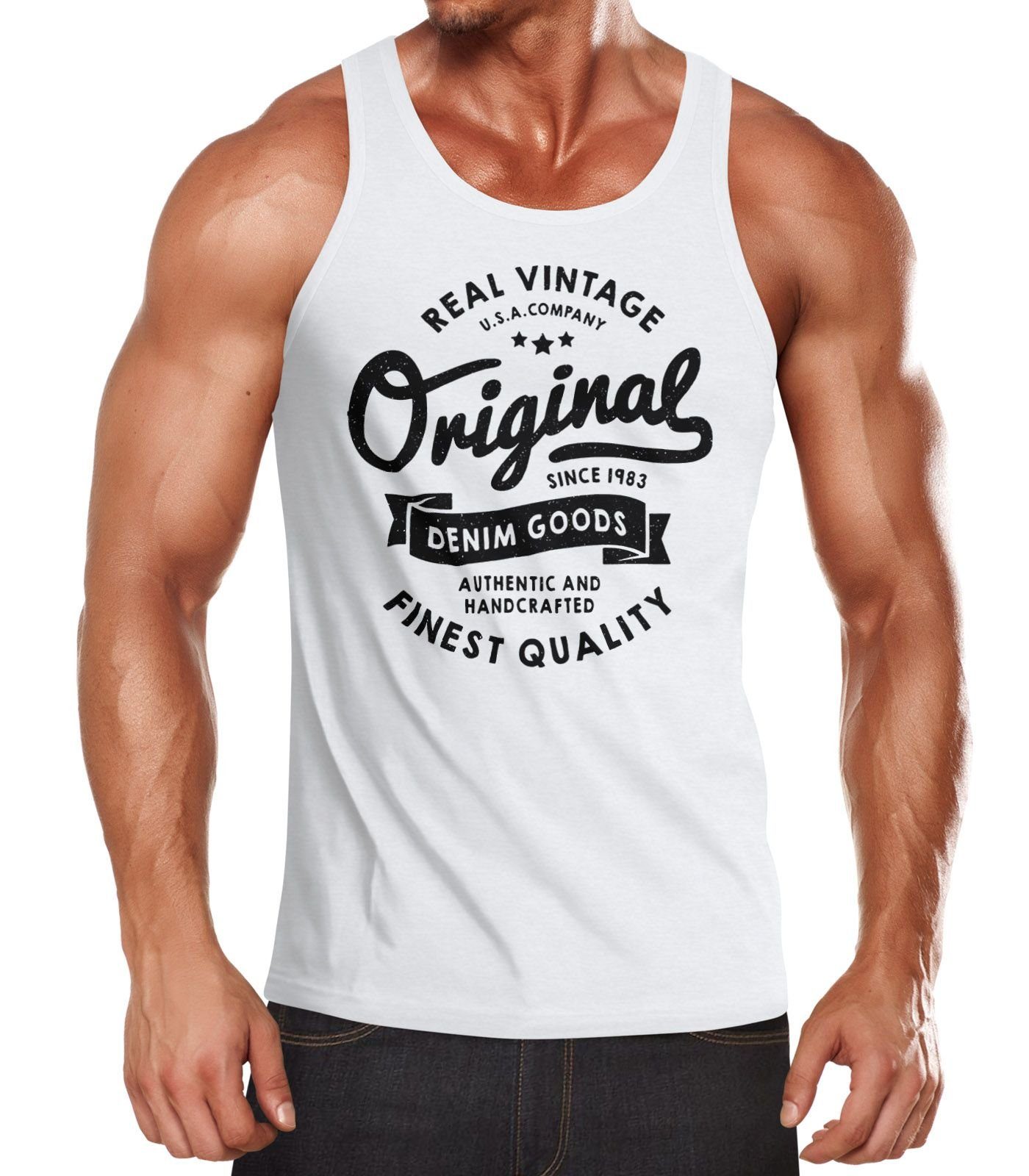 Neverless Tanktop Herren Tank-Top Original Denim Goods Vintage Druck Muskelshirt Muscle mit Print