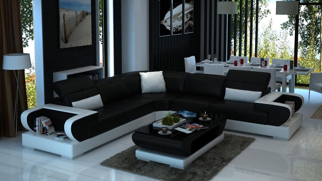 JVmoebel Ecksofa Ecksofa L-Form mit LED-Beleuchtung in Schwarz, Made in Europa