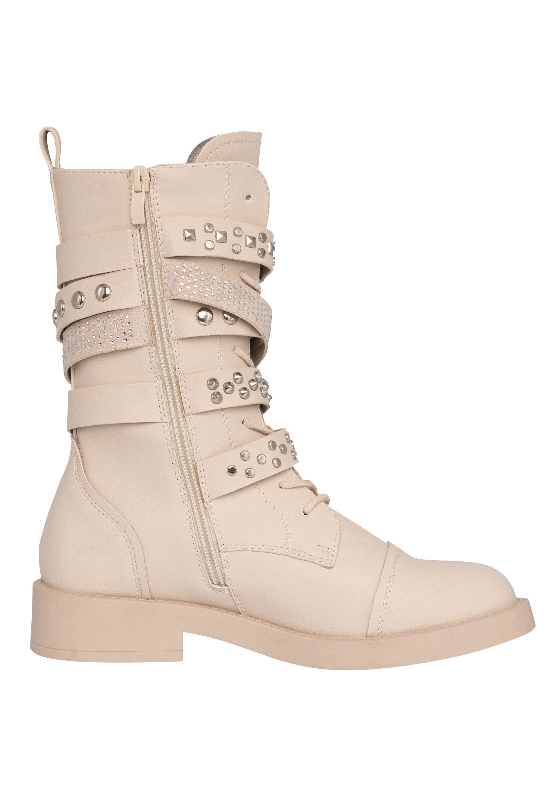 Salinyang Biker Boots mit Nieten, Schnallenriemen und Reißverschluss Stiefel