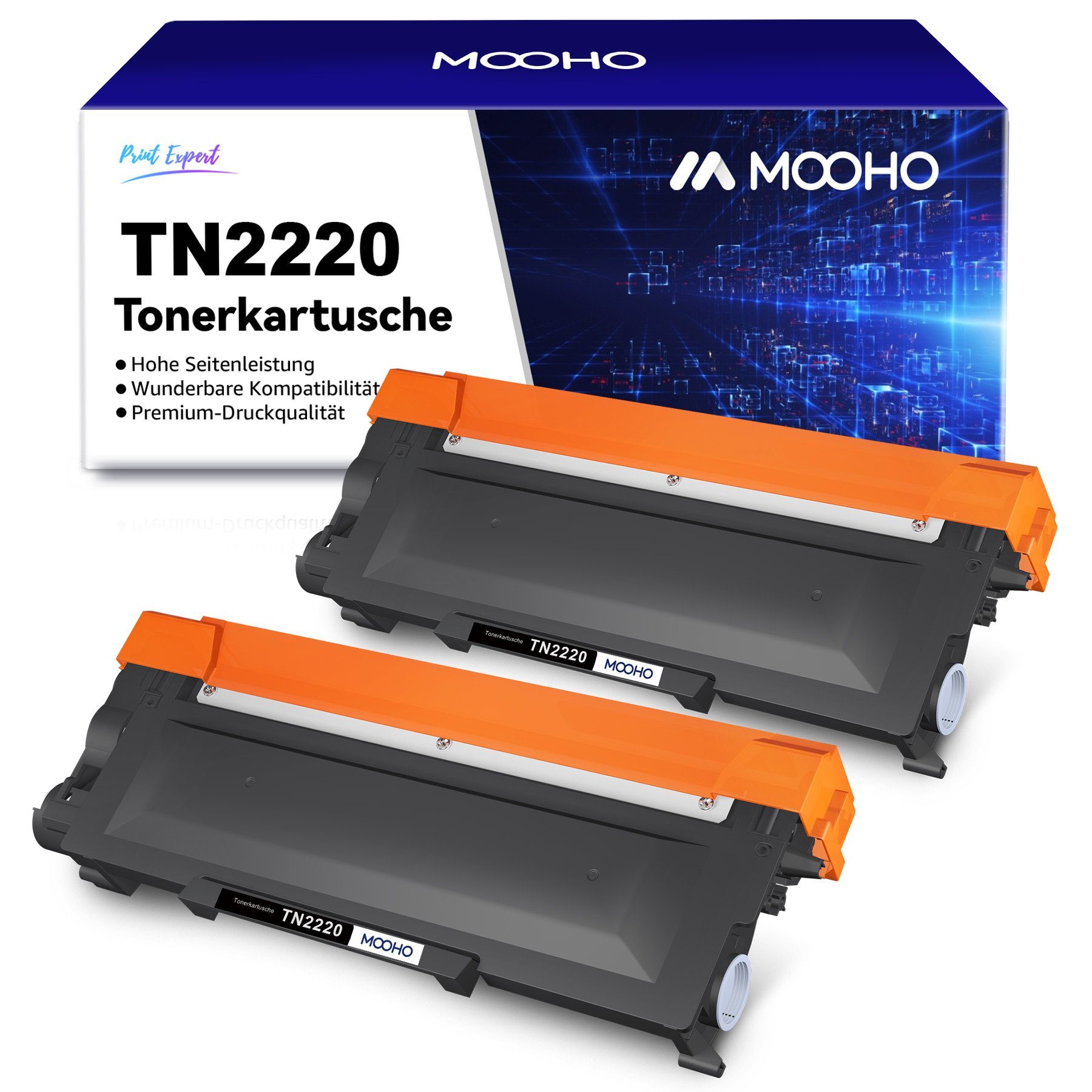MOOHO Tonerpatrone Kompatibel für Brother TN-1050 TN-2220 TN-2320 TN-2420 TN2220 2x schwarze | Tonerpatronen