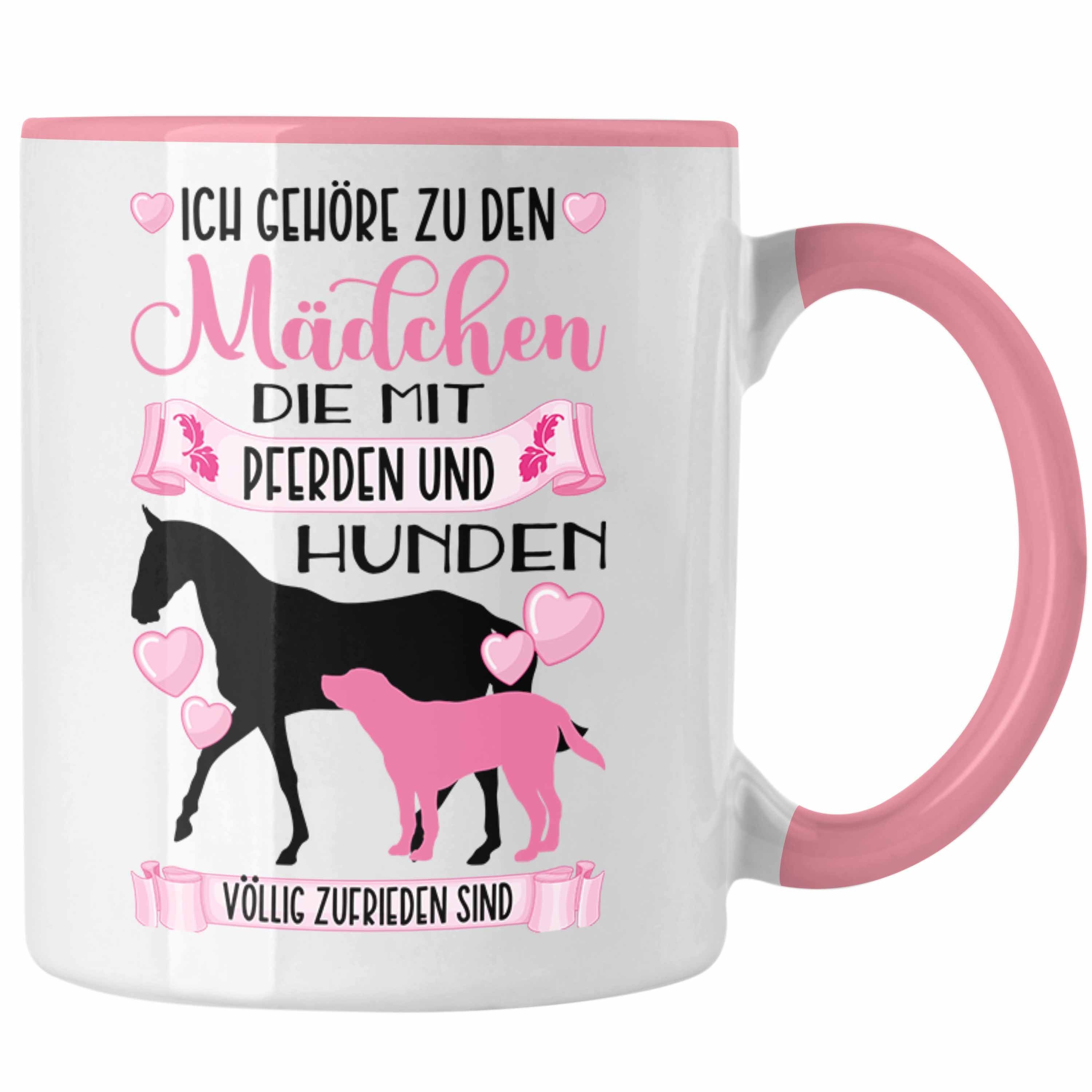 Trendation Tasse Trendation - Pferd Hund Tasse Geschenk Mädchen Reiterin Geschenkidee Rosa Kaffeetasse Reiten Lustiger Spruch