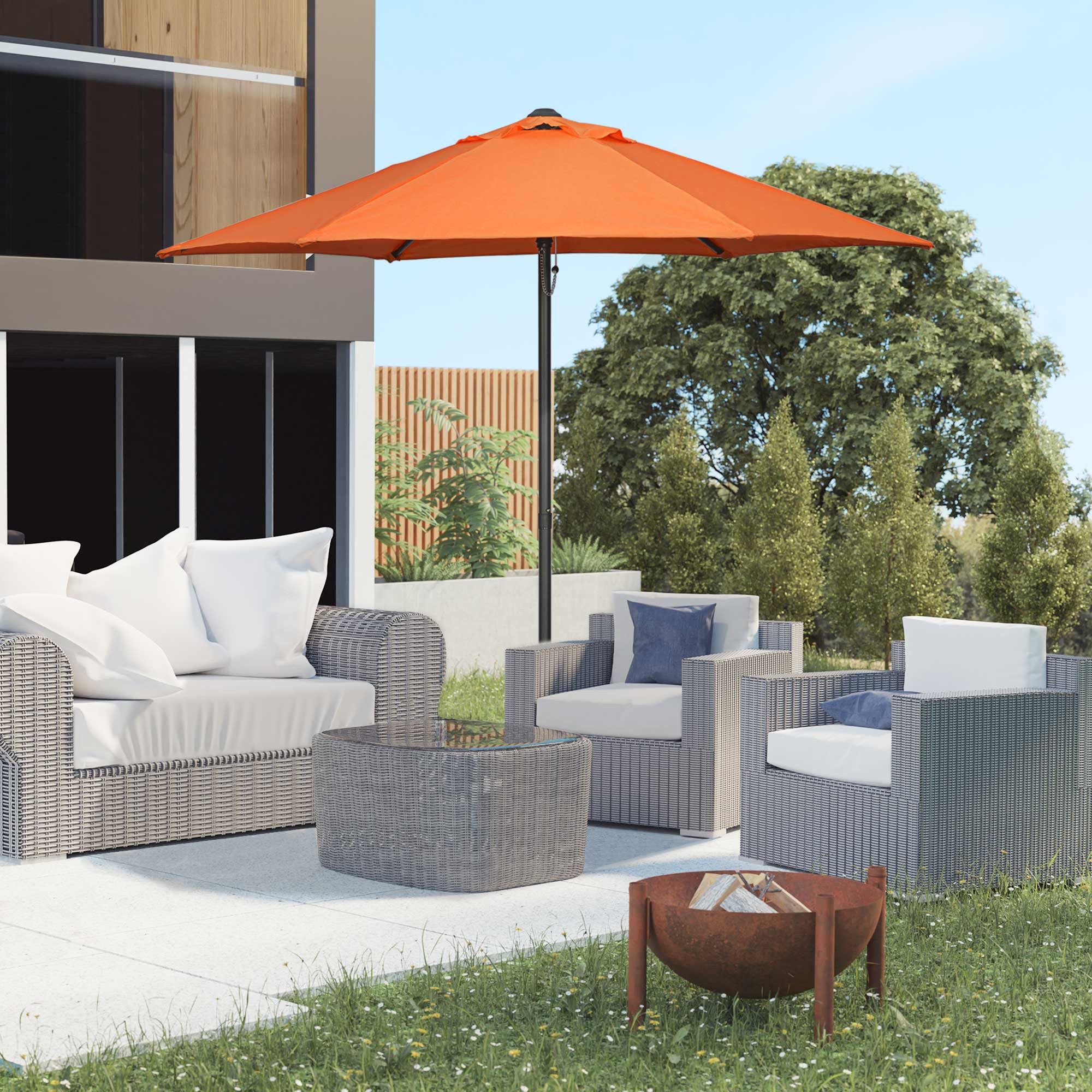 Outsunny Sonnenschirm sechseckig, windfest, stabil, LxB: 196x196 cm, Balkonschirm, Strandschirm, für Strand Balkon Terrasse Garten, Orange