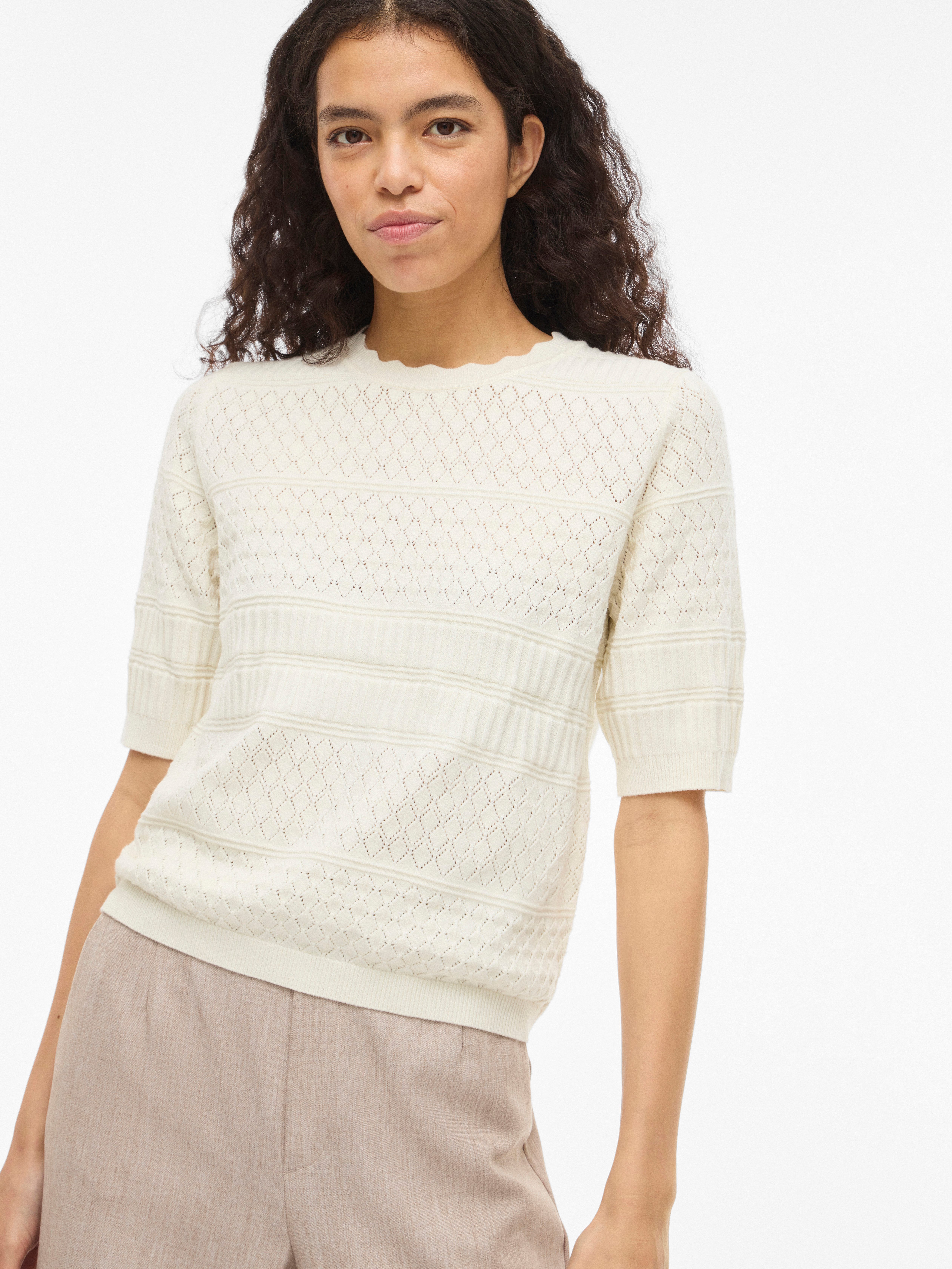 Vila Kurzarmpullover VIMILOS S/S O-NECK POINTELLE TOP - NOOS günstig online kaufen