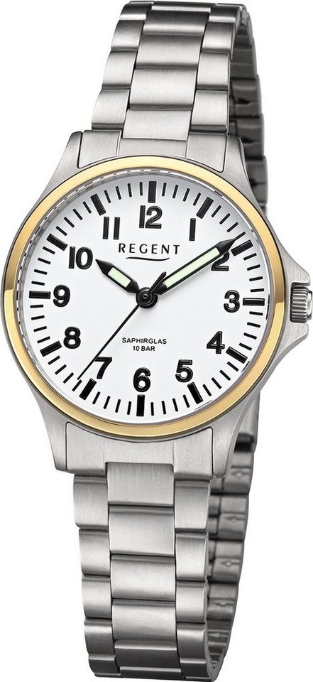 Regent Quarzuhr Regent Damen Armbanduhr Analog, Damen Armbanduhr rund,  extra groß (ca. 32mm), Metallarmband, Titangehäuse