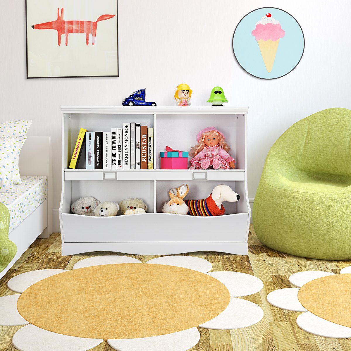 COSTWAY Bücherregal, Kinder, mit 4 Fächern, Holz, weiß, 104,5x39,5x83,5cm günstig online kaufen