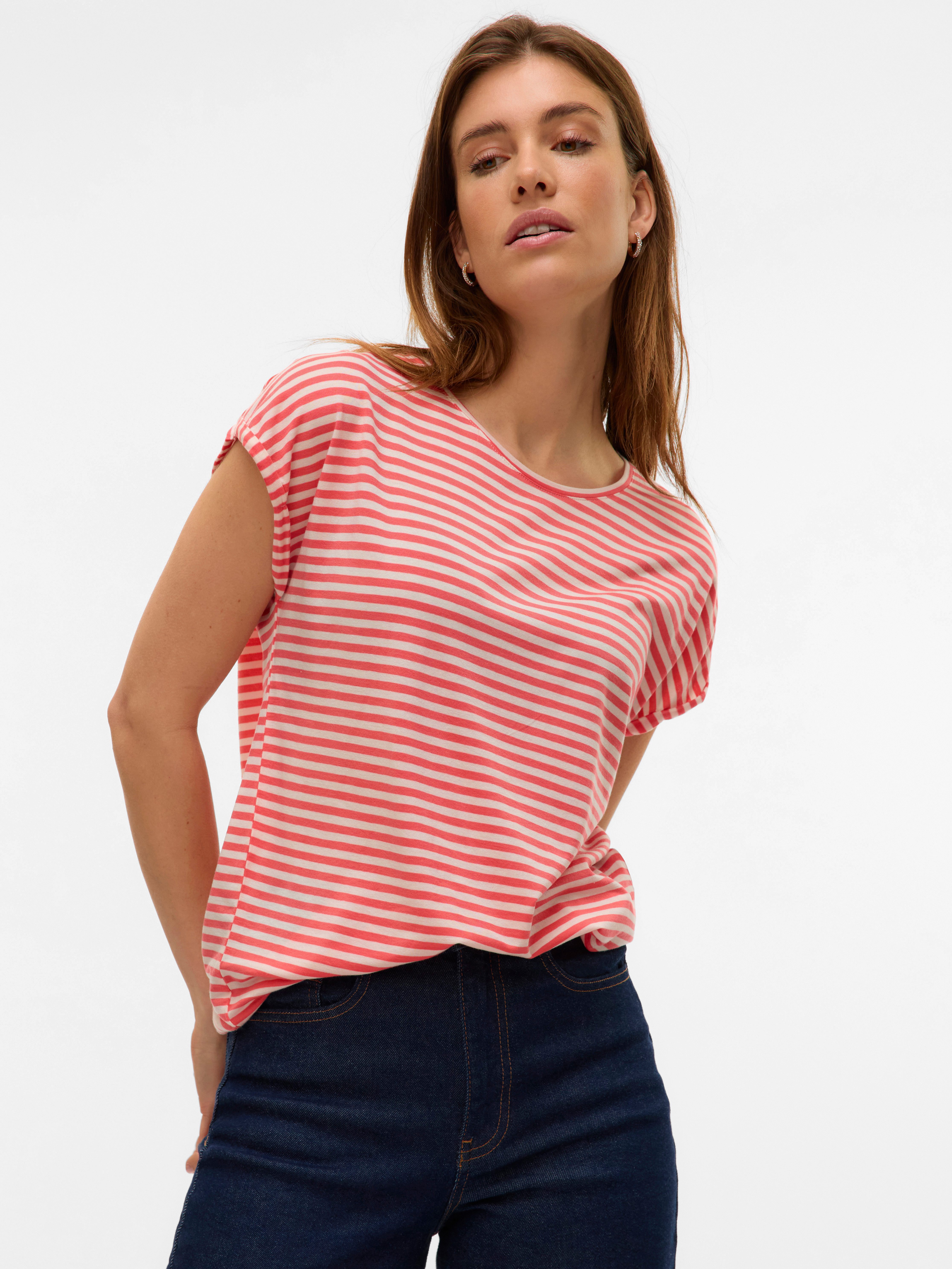 Vero Moda Rundhalsshirt VMAVA PLAIN SS TOP STRIPE GA JRS NOOS Materialmix, günstig online kaufen